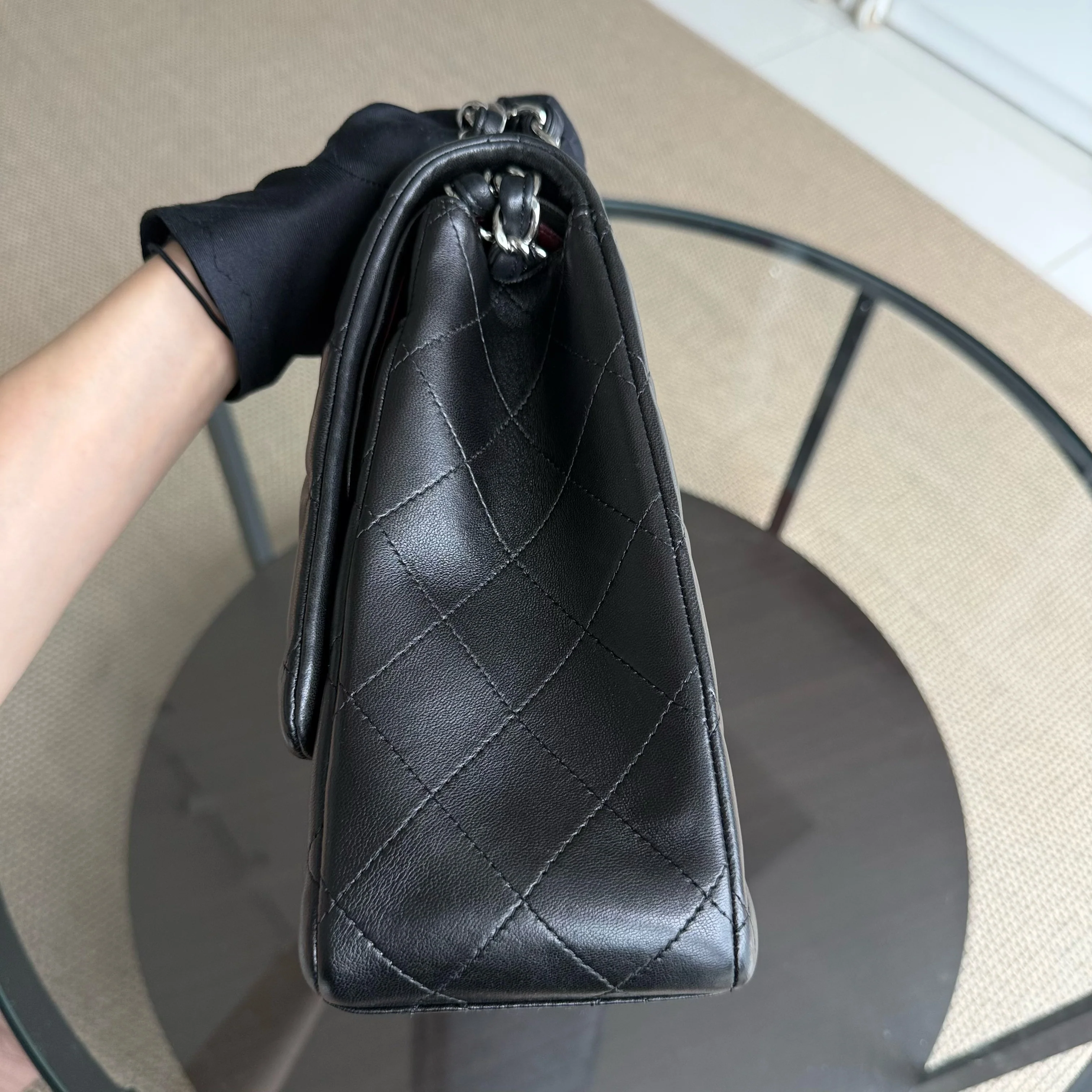 Chanel Classic Flap Maxi - Double Flap Quilted Lambskin Black Silver Hardware Series 15