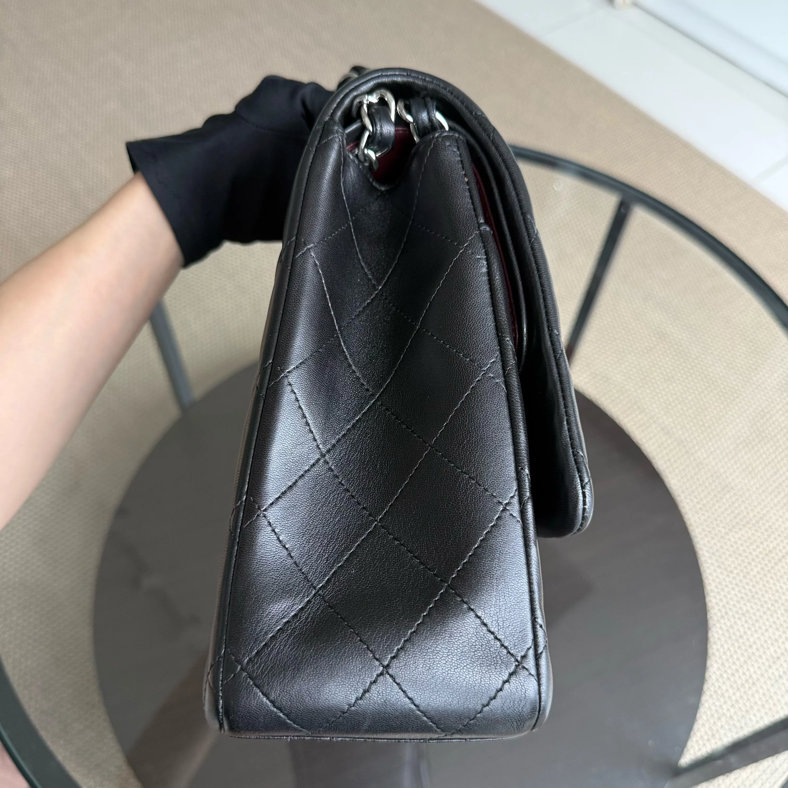 Chanel Classic Flap Maxi - Double Flap Quilted Lambskin Black Silver Hardware Series 15