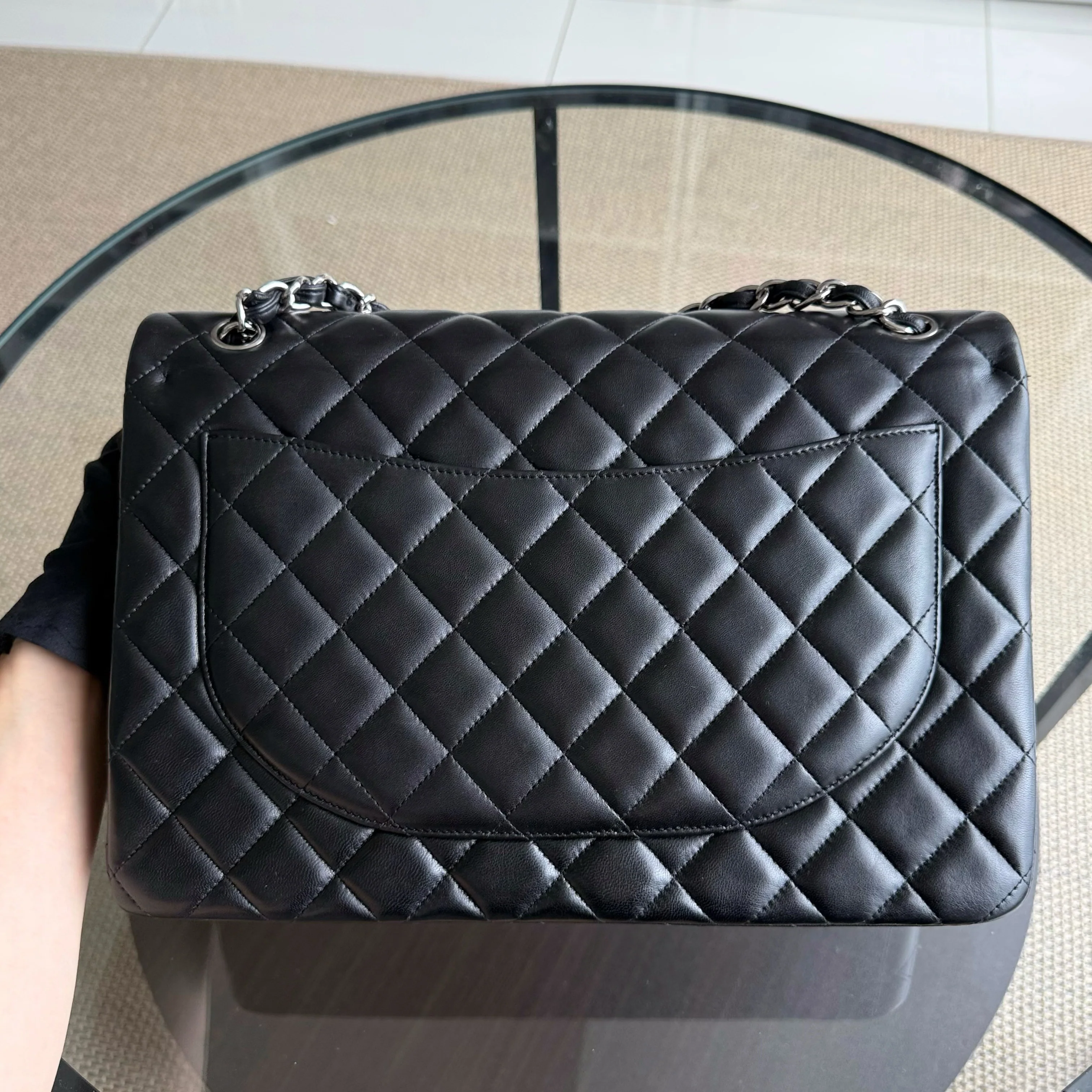 Chanel Classic Flap Maxi - Double Flap Quilted Lambskin Black Silver Hardware Series 15