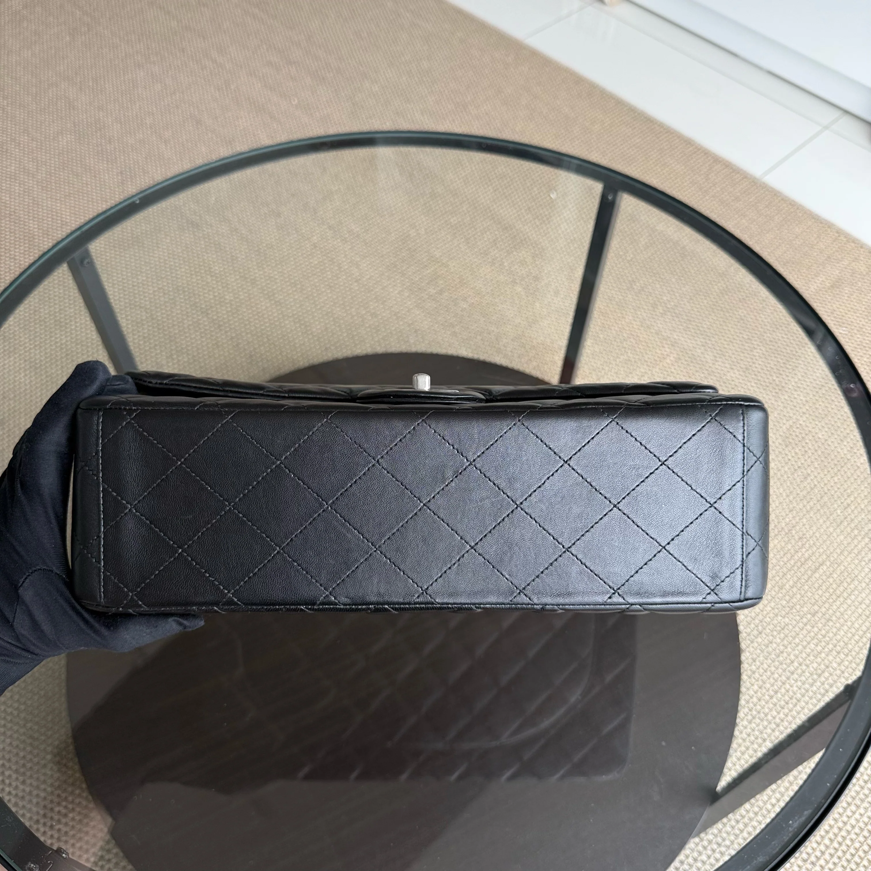 Chanel Classic Flap Maxi - Double Flap Quilted Lambskin Black Silver Hardware Series 15