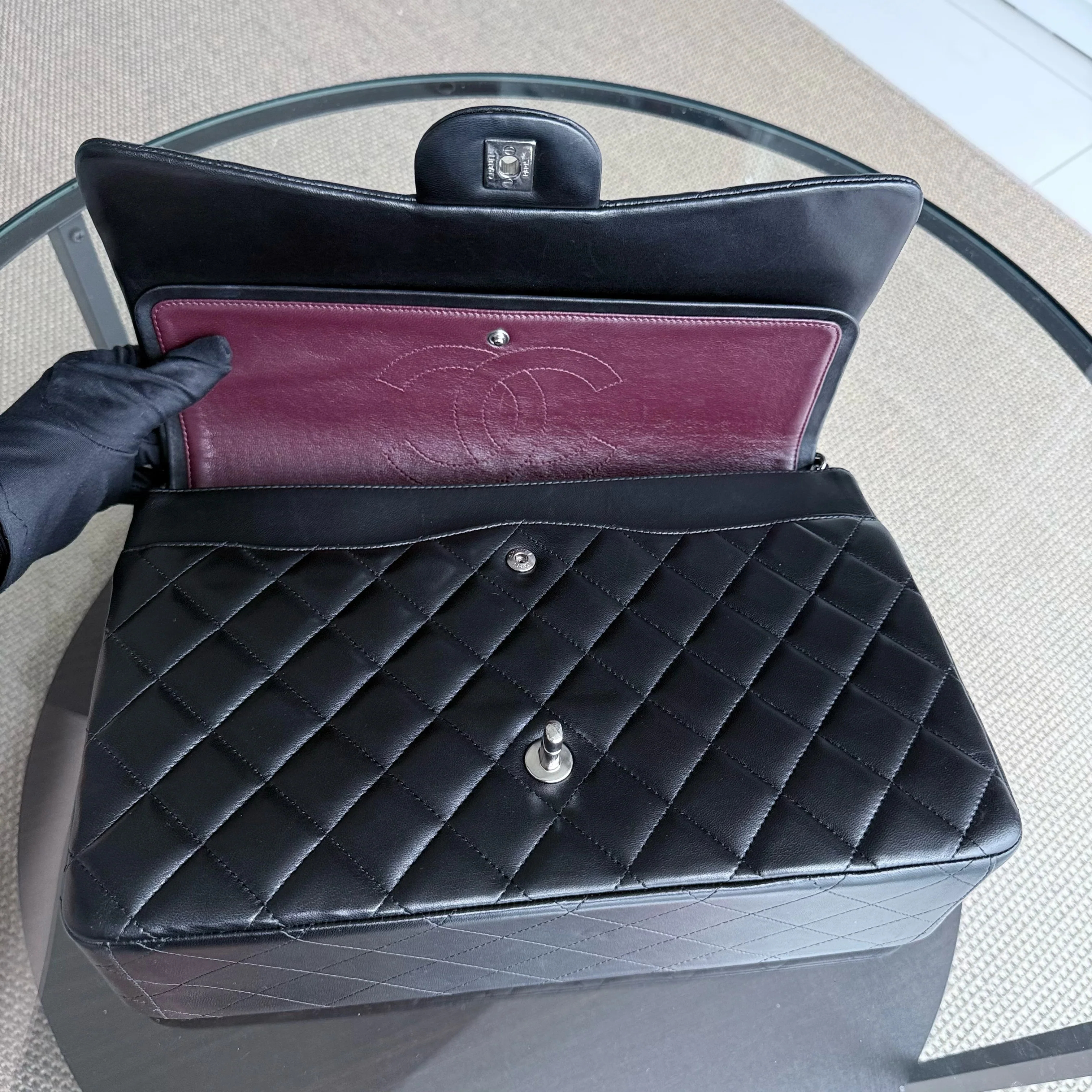 Chanel Classic Flap Maxi - Double Flap Quilted Lambskin Black Silver Hardware Series 15