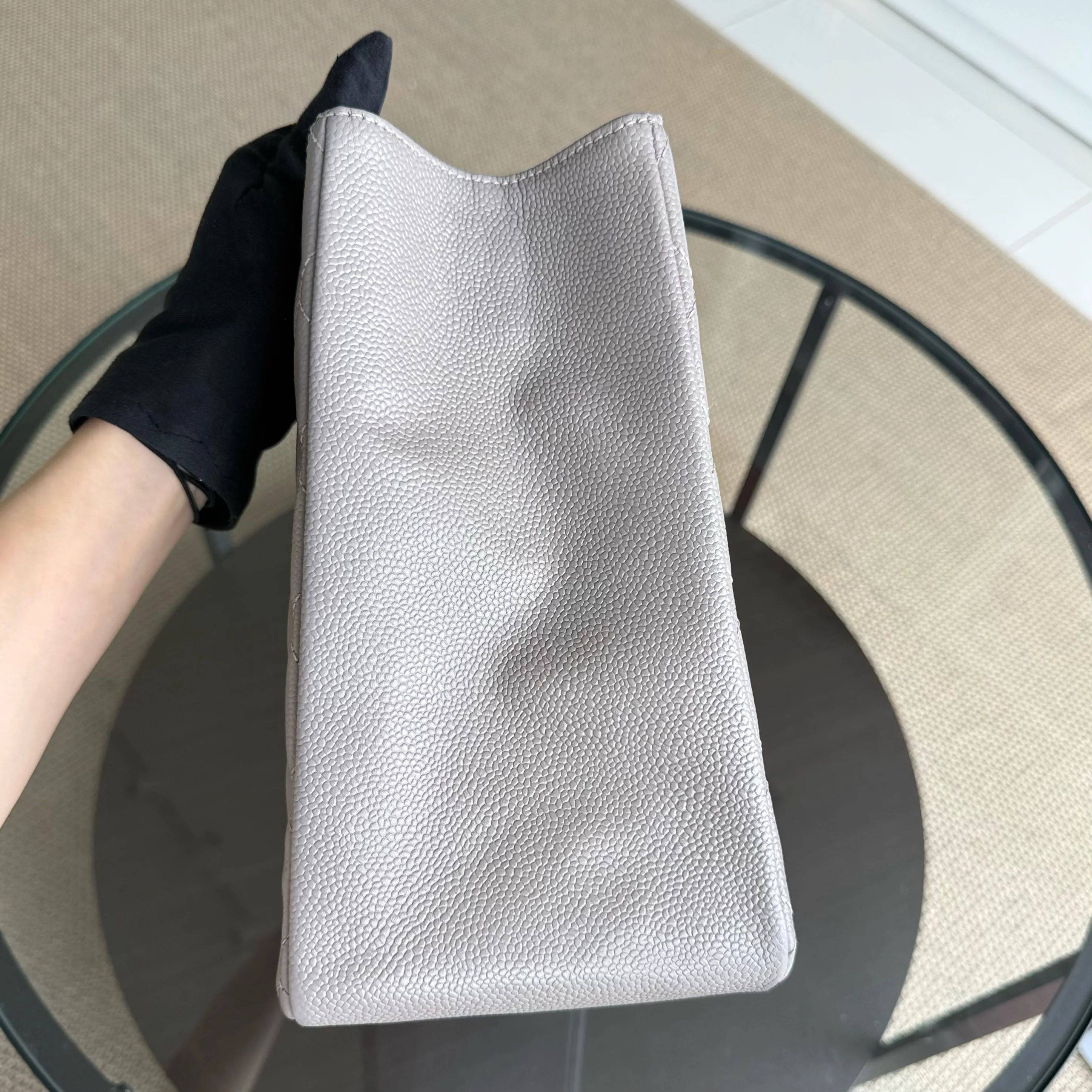 Chanel GST Grand Shopping Tote - Caviar Quilted Grained Calfskin Grey Gray Silver Hardware