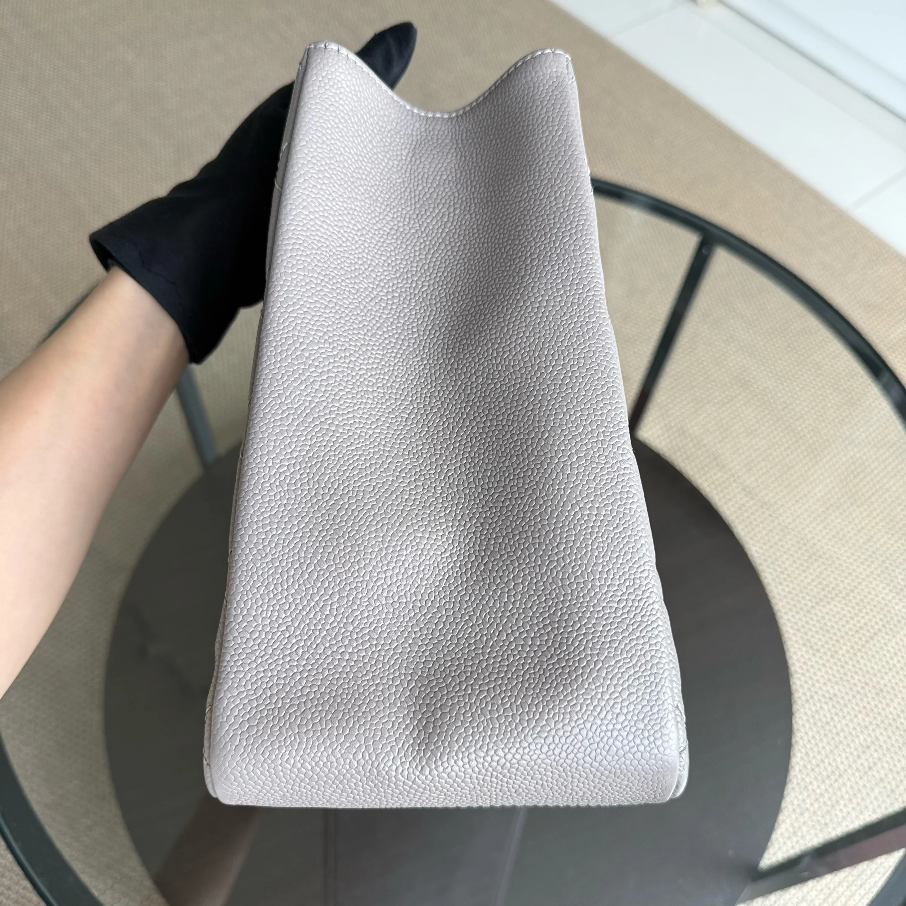 Chanel GST Grand Shopping Tote - Caviar Quilted Grained Calfskin Grey Gray Silver Hardware