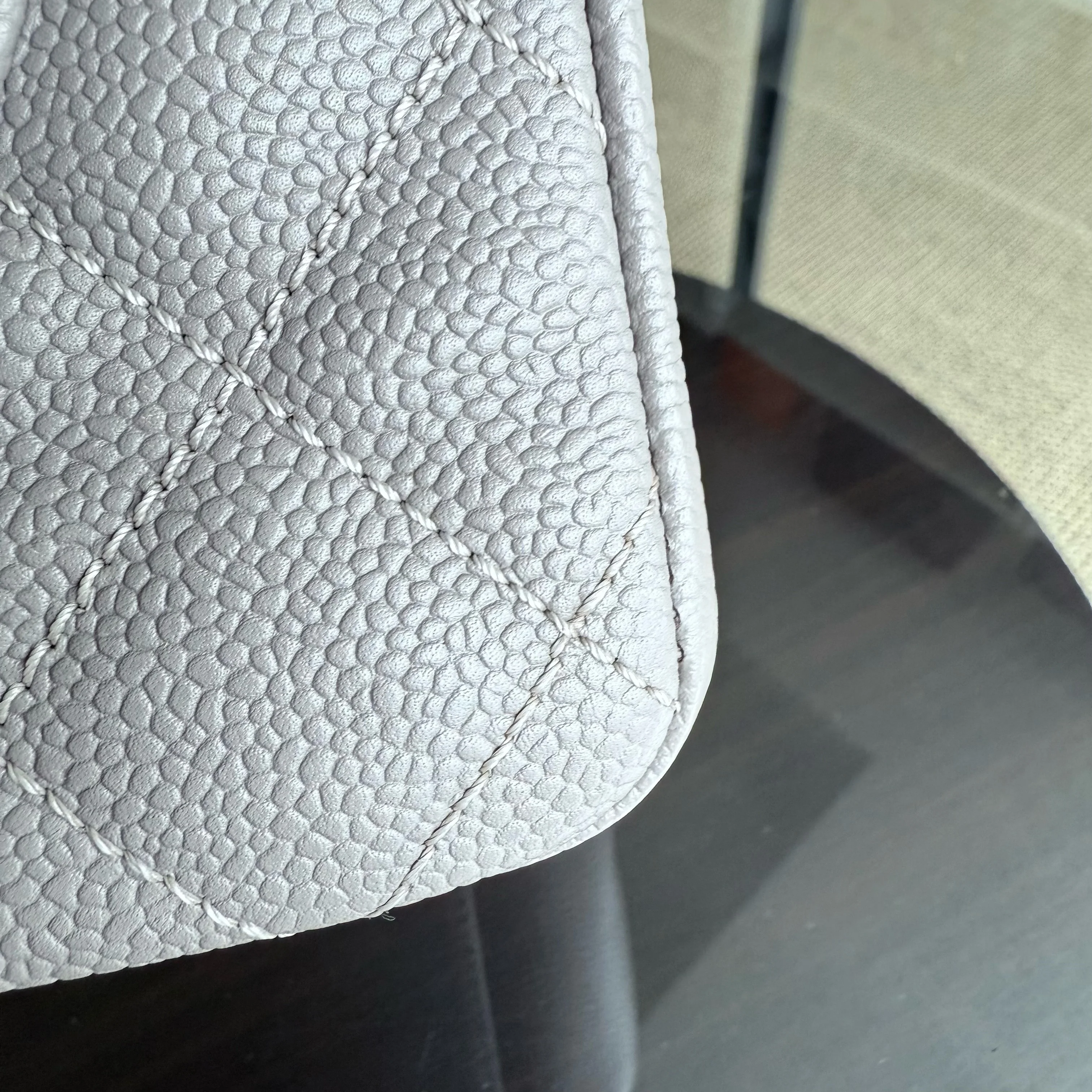 Chanel GST Grand Shopping Tote - Caviar Quilted Grained Calfskin Grey Gray Silver Hardware