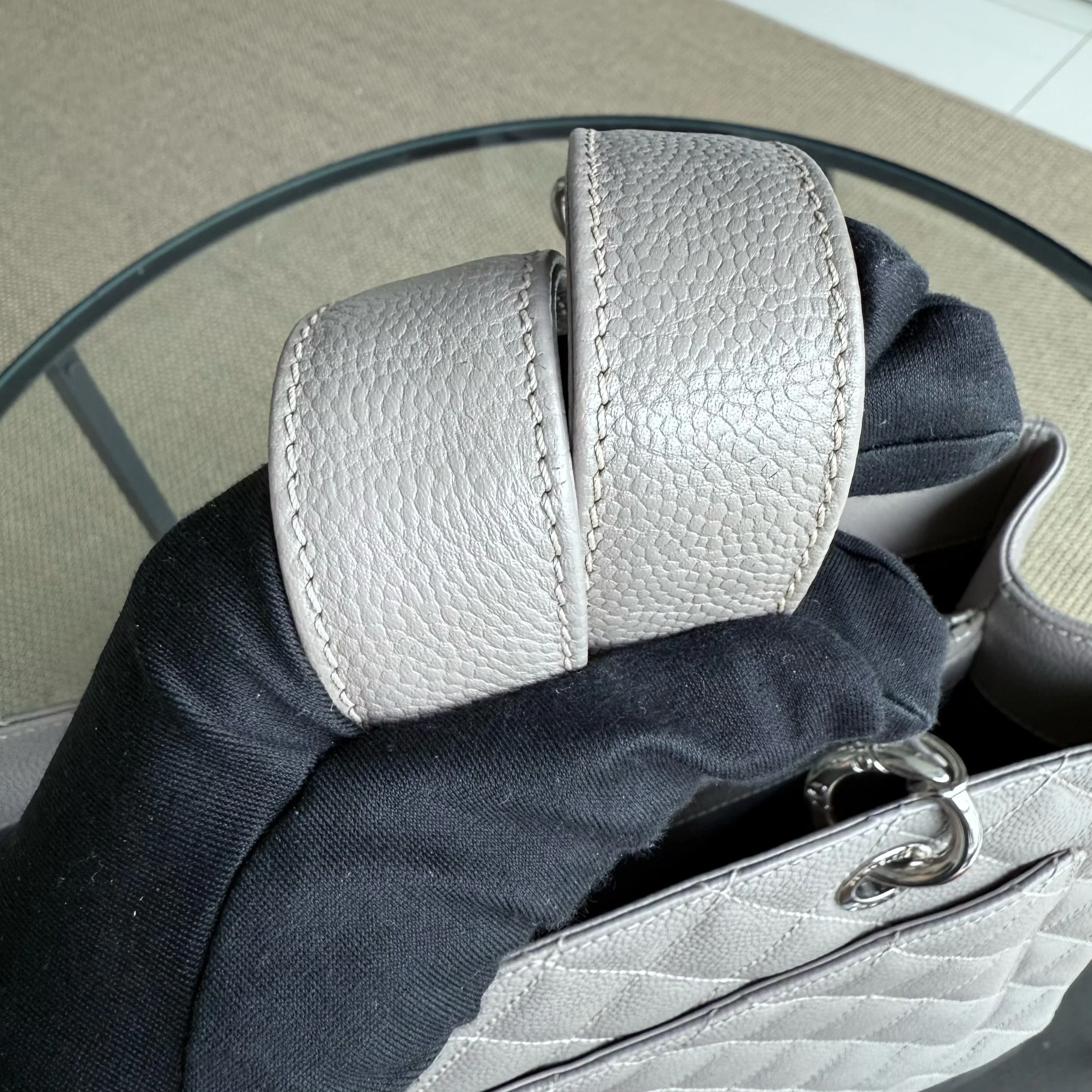 Chanel GST Grand Shopping Tote - Caviar Quilted Grained Calfskin Grey Gray Silver Hardware