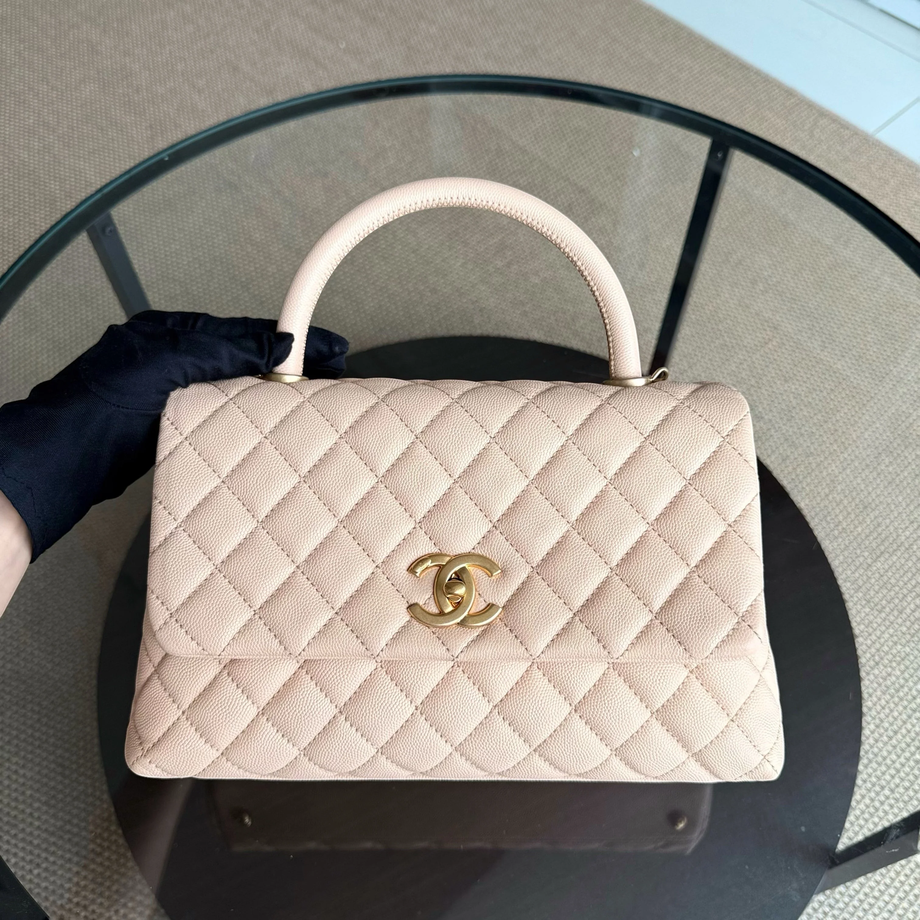 Chanel Coco Handle Medium - Caviar Quilted Grained Calfskin Beige Gold Hardware Series 24