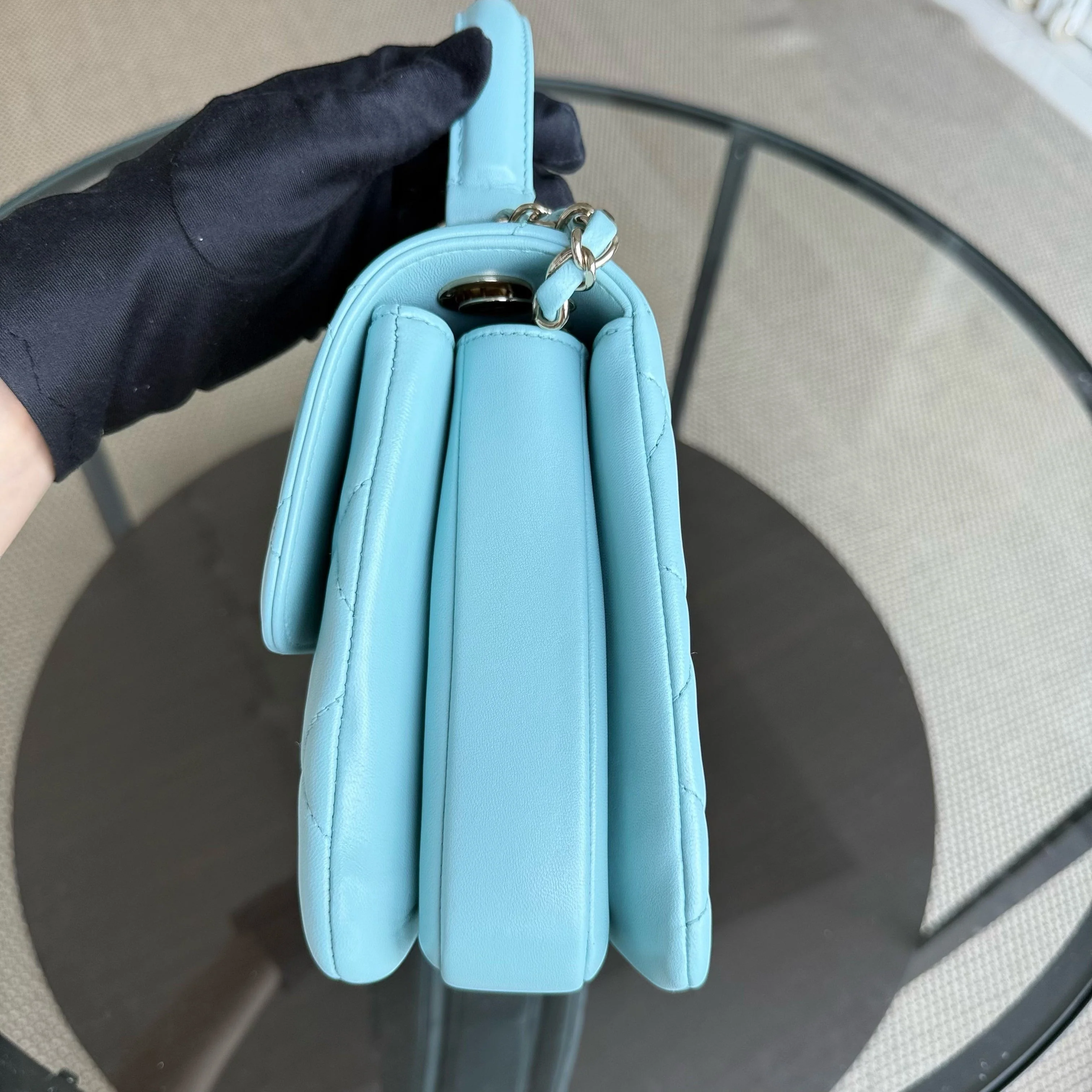 Chanel Trendy CC Small - Quilted Lambskin Tiffany Blue Gold Hardware