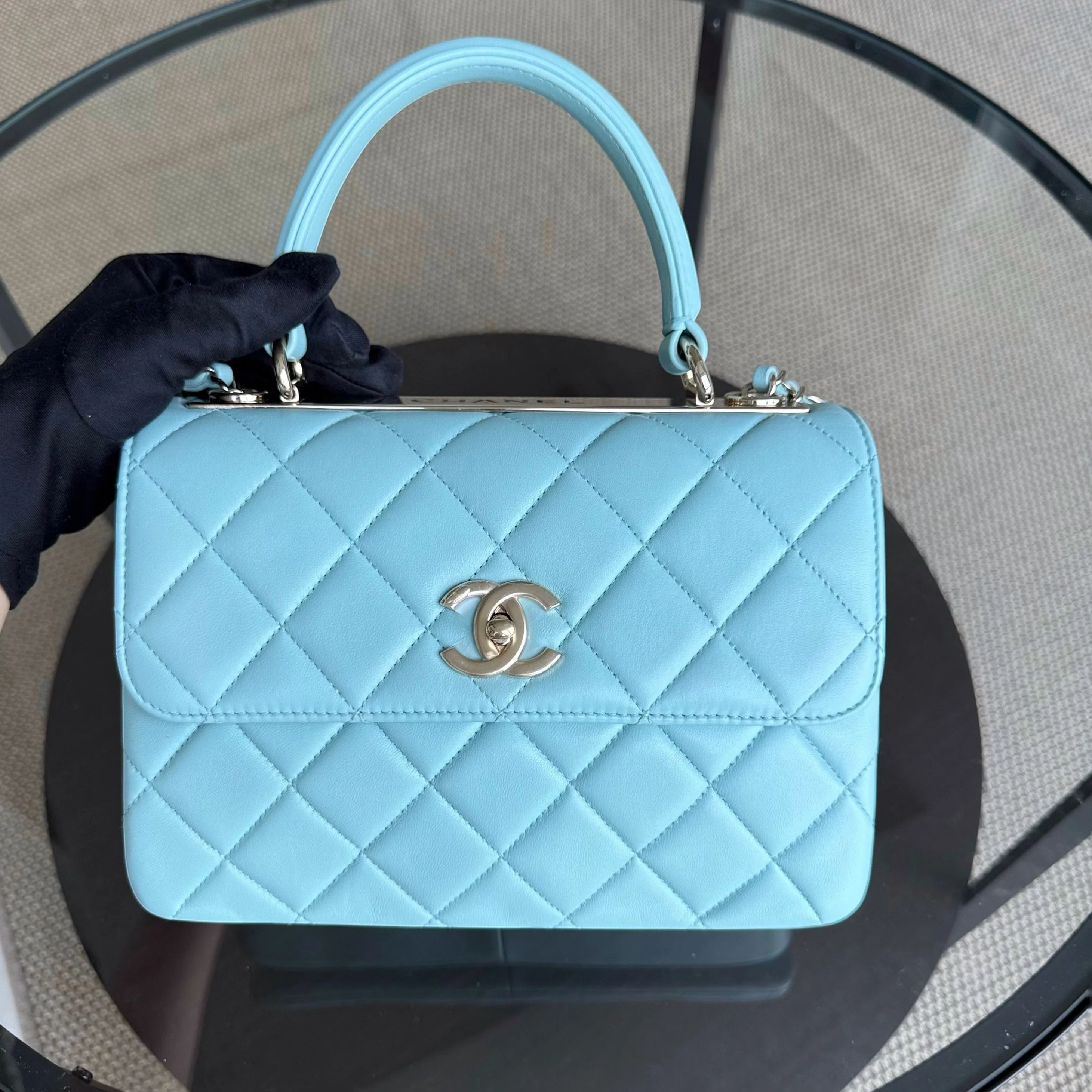 Chanel Trendy CC Small - Quilted Lambskin Tiffany Blue Gold Hardware