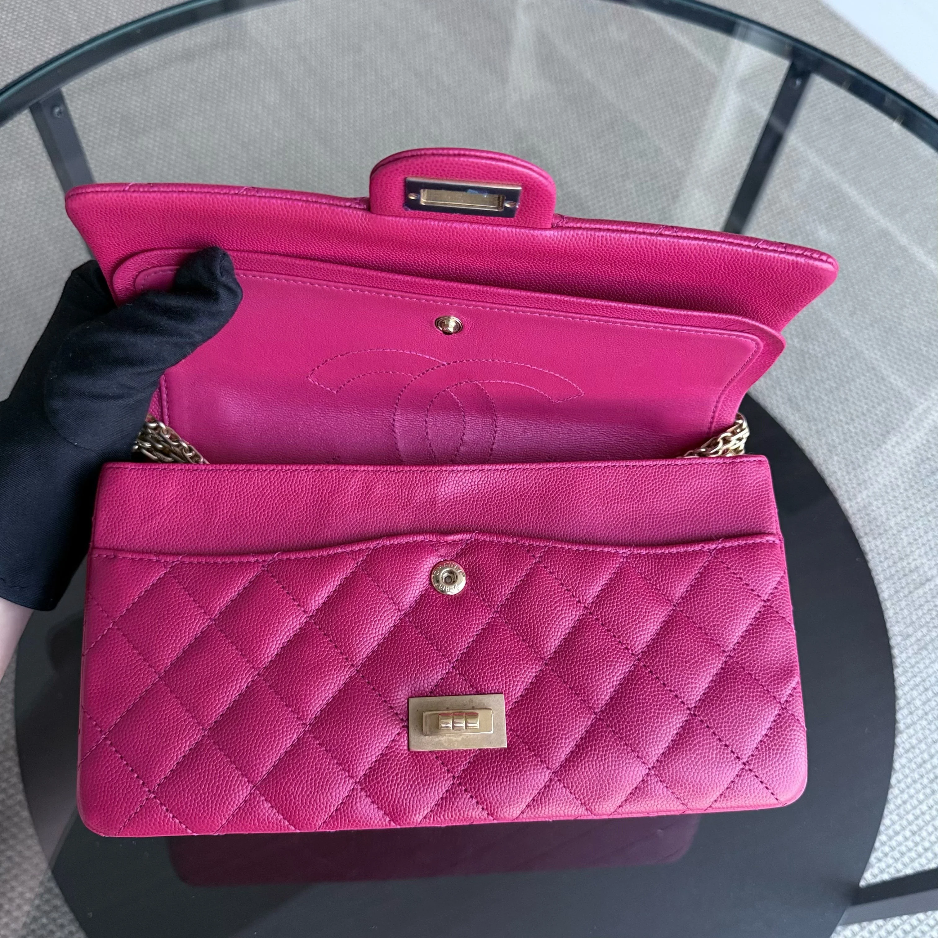 Chanel 2.55 Reissue 225 - 24CM Caviar Quilted Hot Pink Gold Hardware Series 23