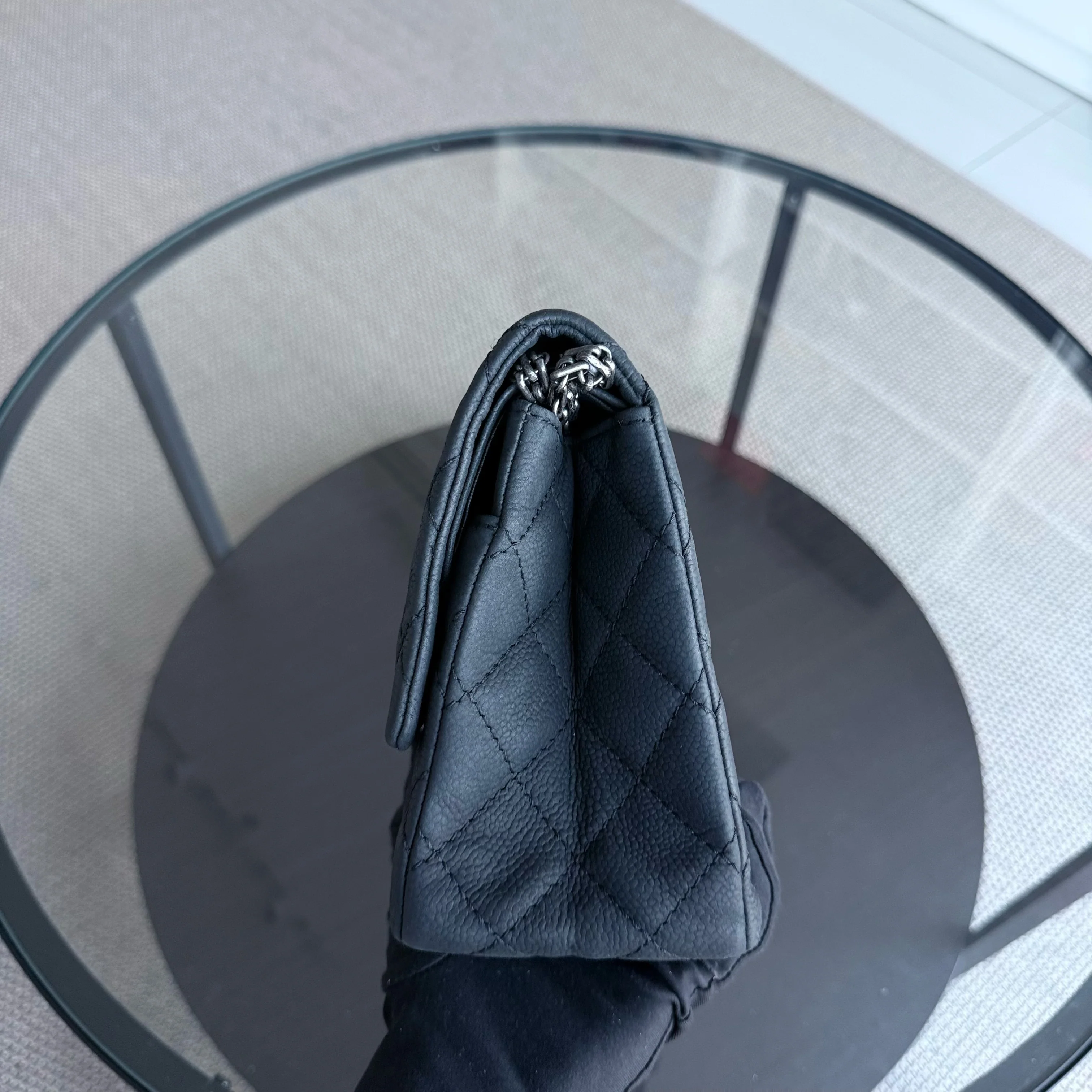 Chanel 2.55 Reissue 226 - Iridescent Caviar Quilted Grained Calfskin Black Silver Hardware Series 17