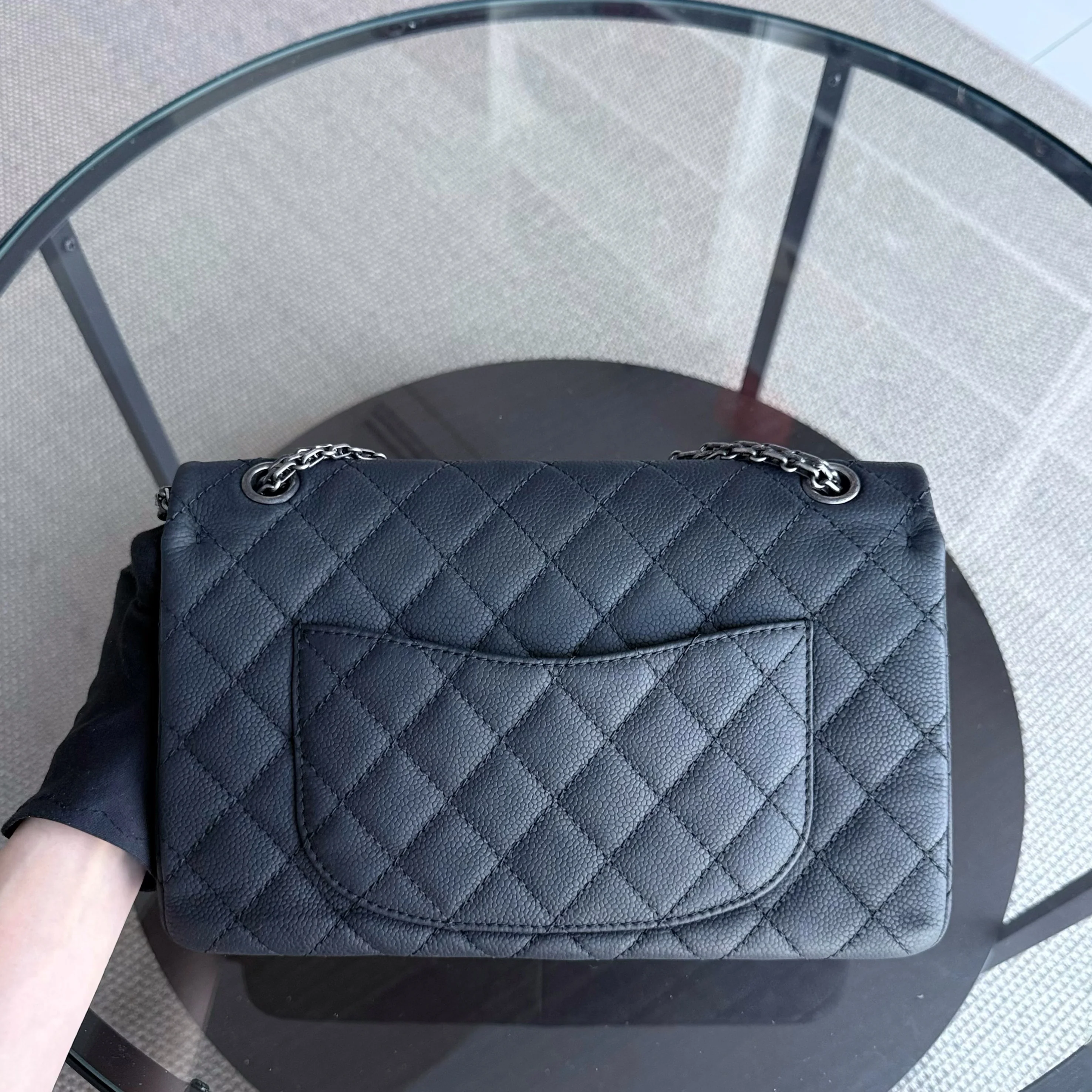 Chanel 2.55 Reissue 226 - Iridescent Caviar Quilted Grained Calfskin Black Silver Hardware Series 17