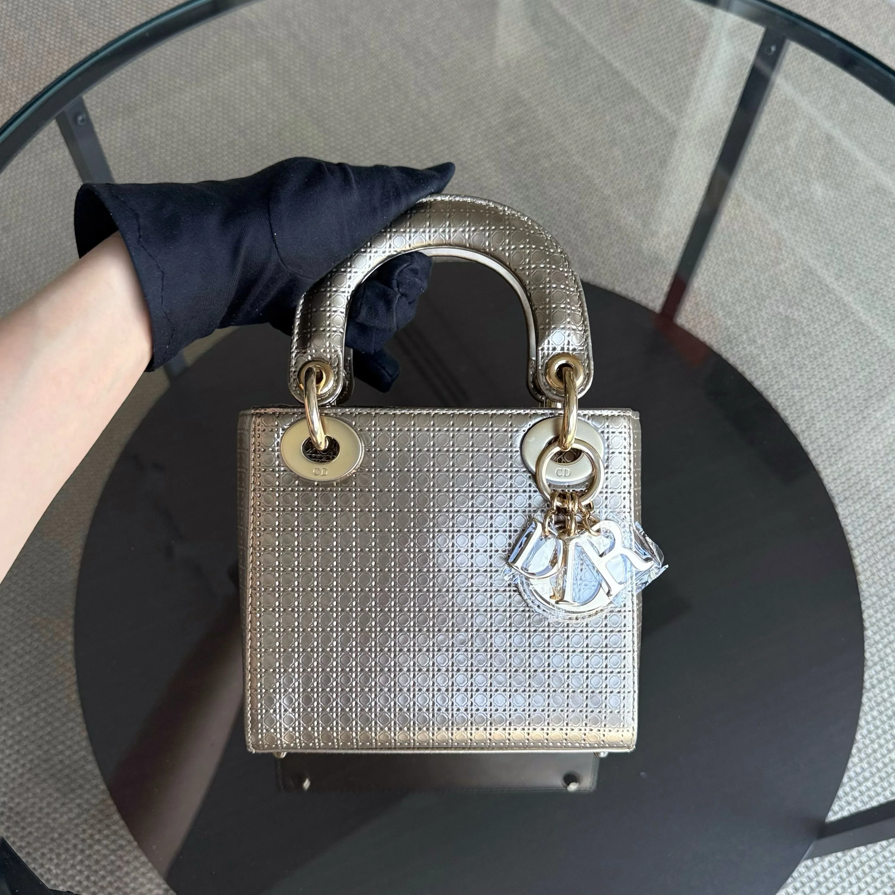 Dior Lady Mini - Micro Cannage Metallic Calfskin Gold Hardware Adjustable Strap