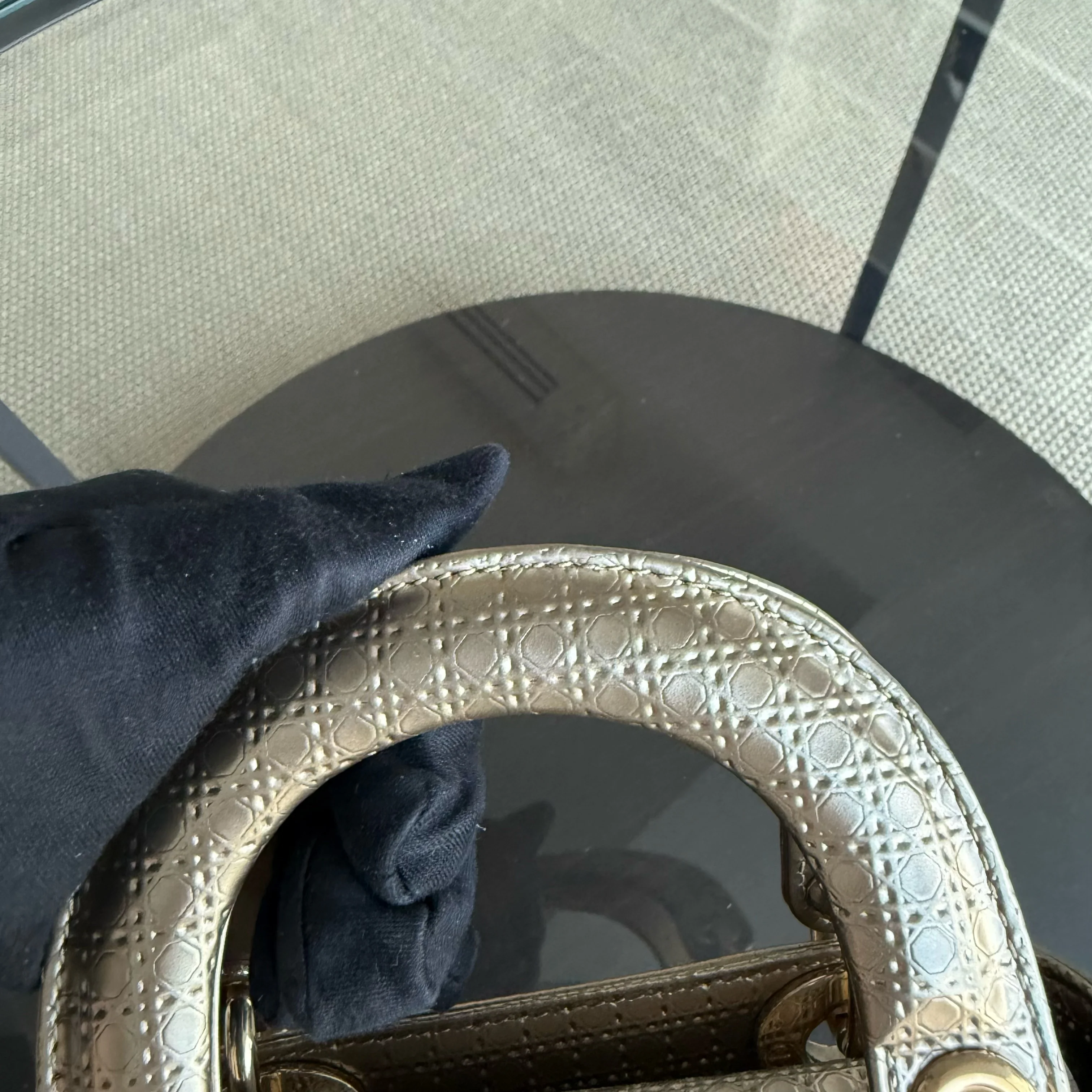 Dior Lady Mini - Micro Cannage Metallic Calfskin Gold Hardware Adjustable Strap