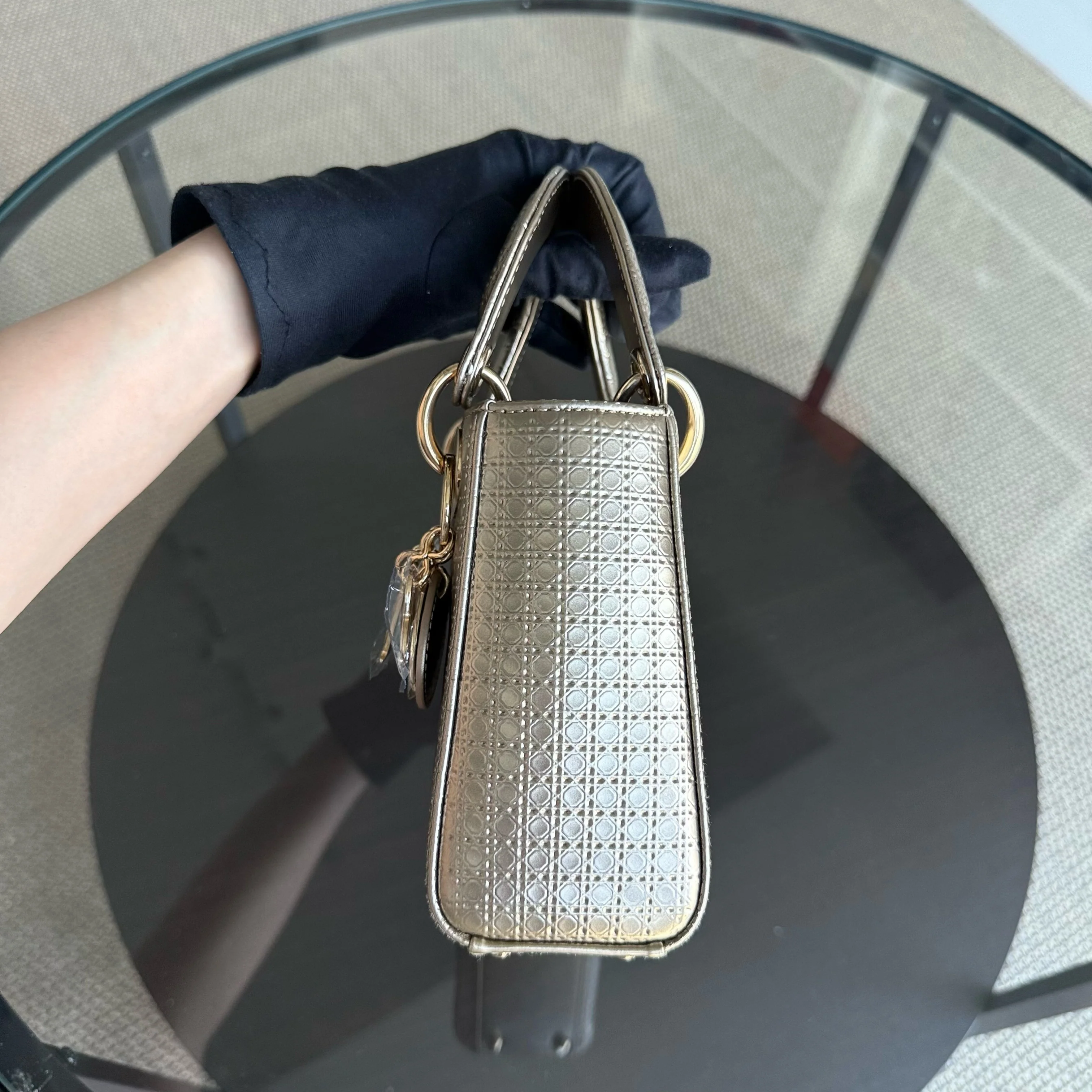 Dior Lady Mini - Micro Cannage Metallic Calfskin Gold Hardware Adjustable Strap