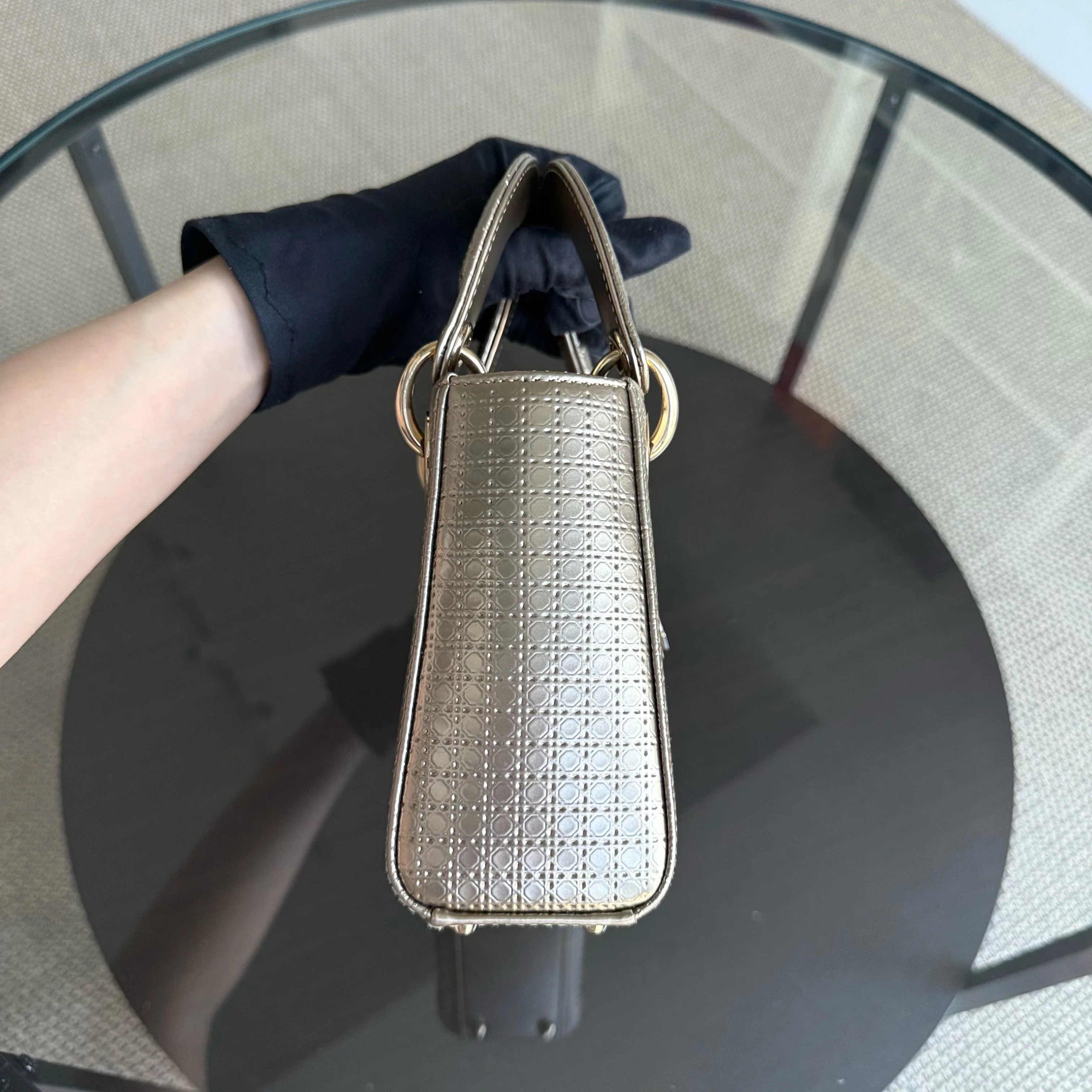 Dior Lady Mini - Micro Cannage Metallic Calfskin Gold Hardware Adjustable Strap