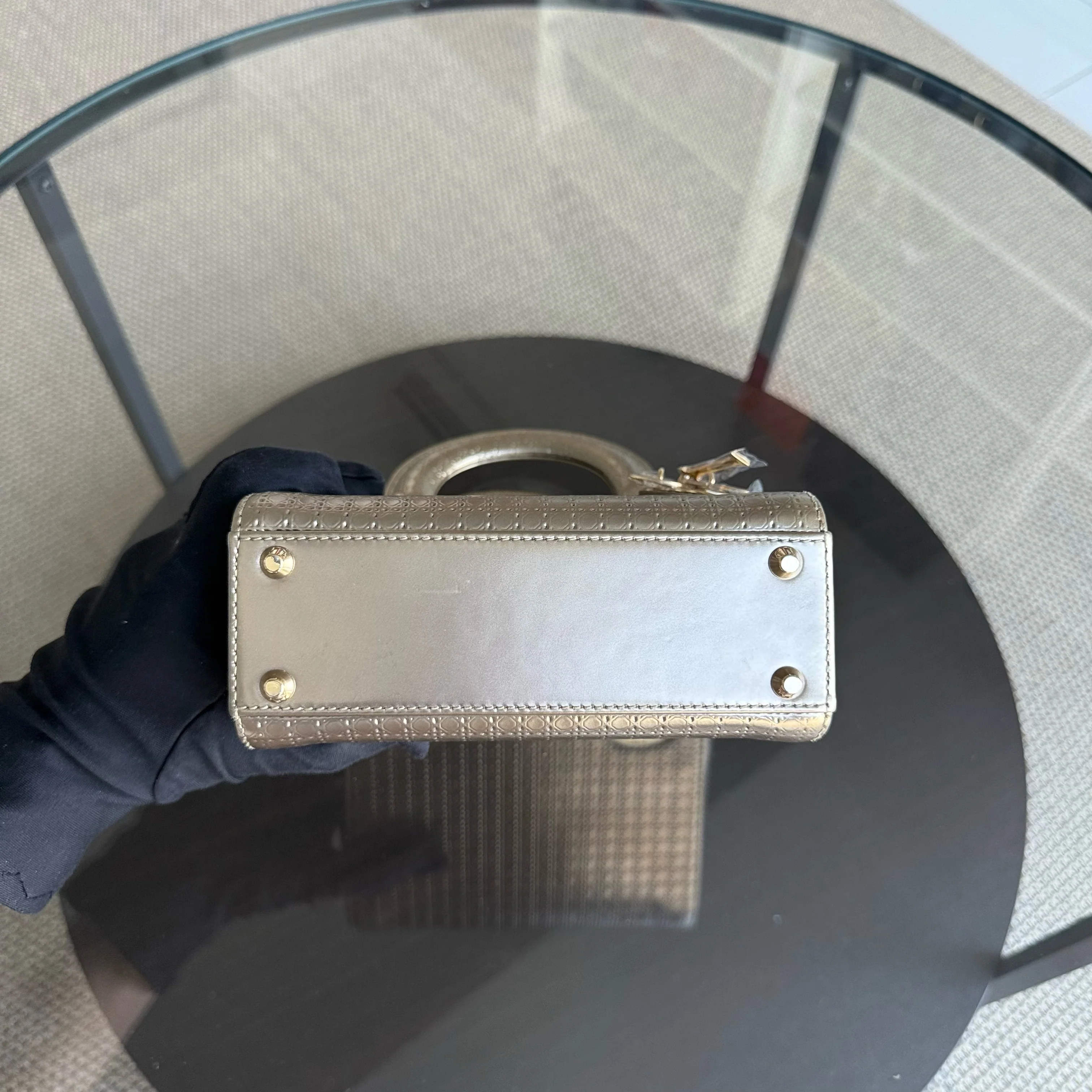 Dior Lady Mini - Micro Cannage Metallic Calfskin Gold Hardware Adjustable Strap