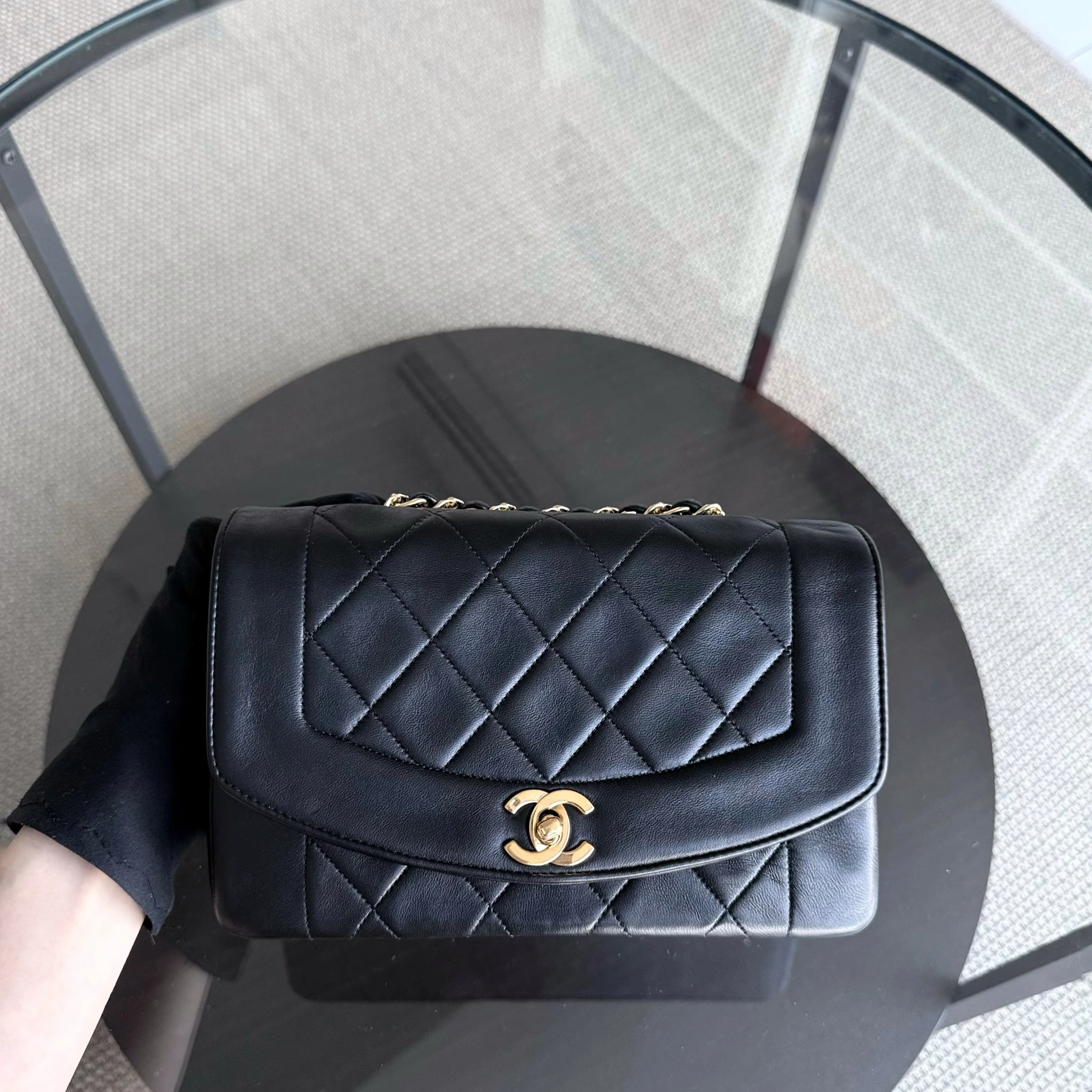 Chanel Diana Vintage - Quilted Lambskin Black Gold Hardware Series 2
