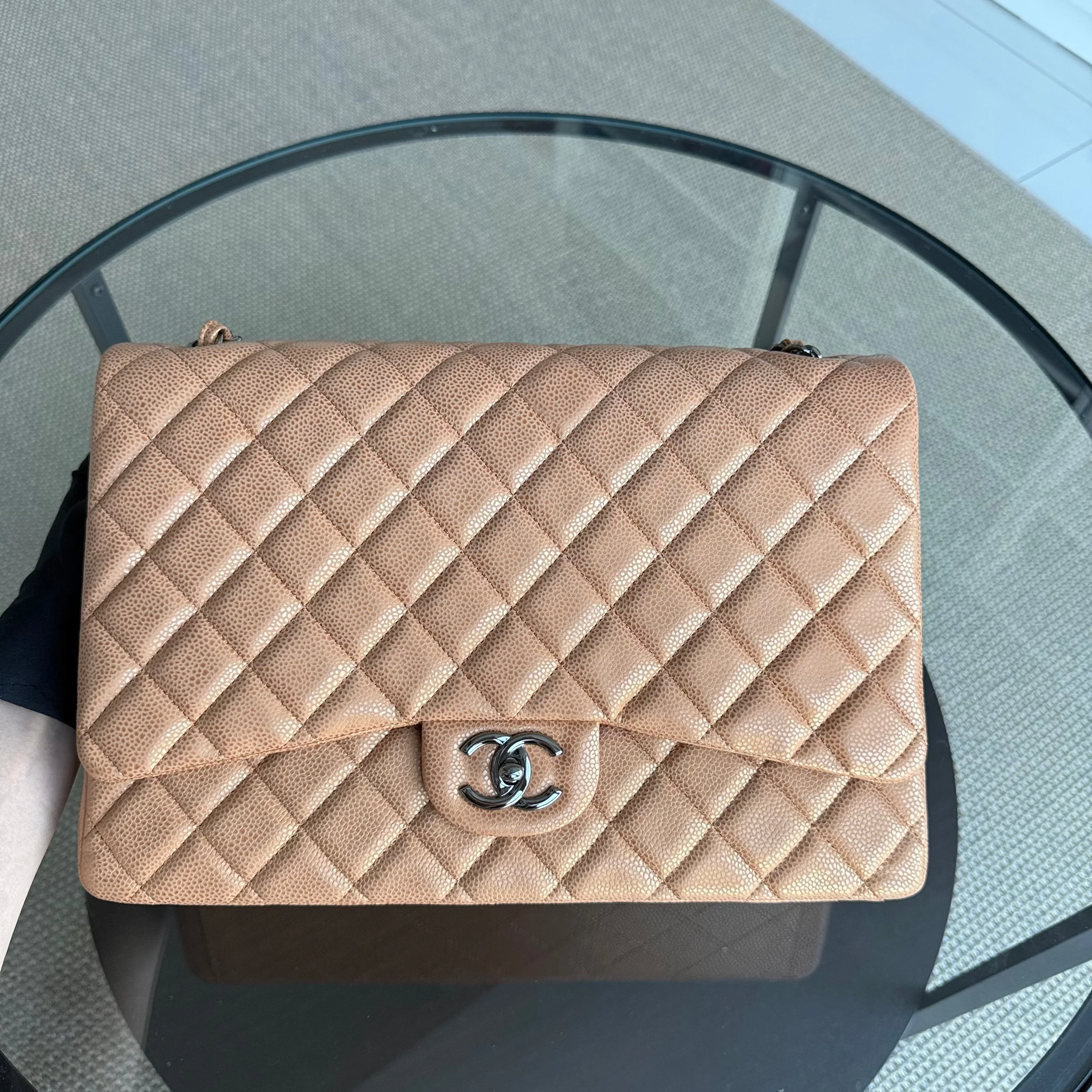 Chanel Classic Flap Maxi - Caviar Quilted Grained Calfskin Metallic Bronze Gold Hardware Series 14