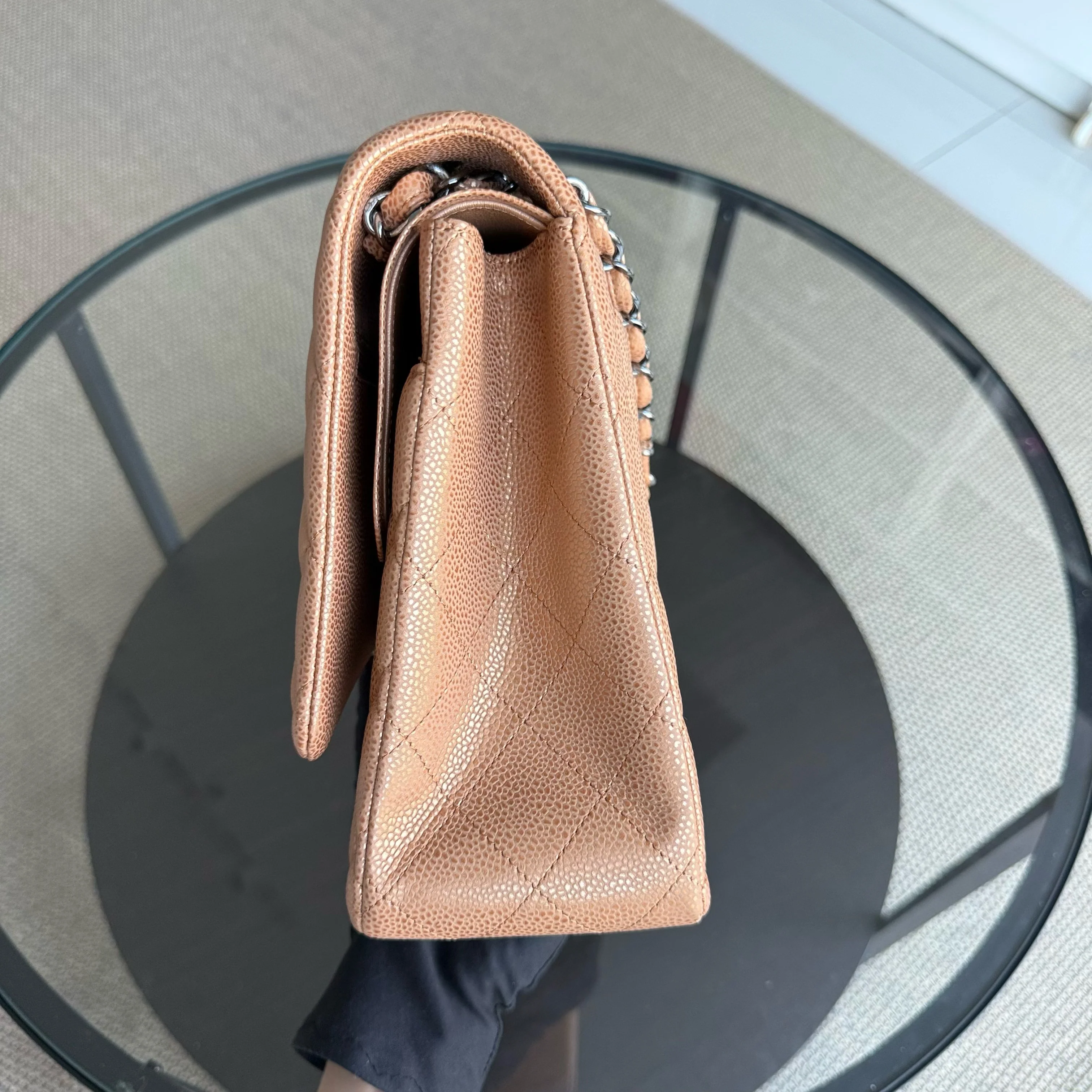 Chanel Classic Flap Maxi - Caviar Quilted Grained Calfskin Metallic Bronze Gold Hardware Series 14