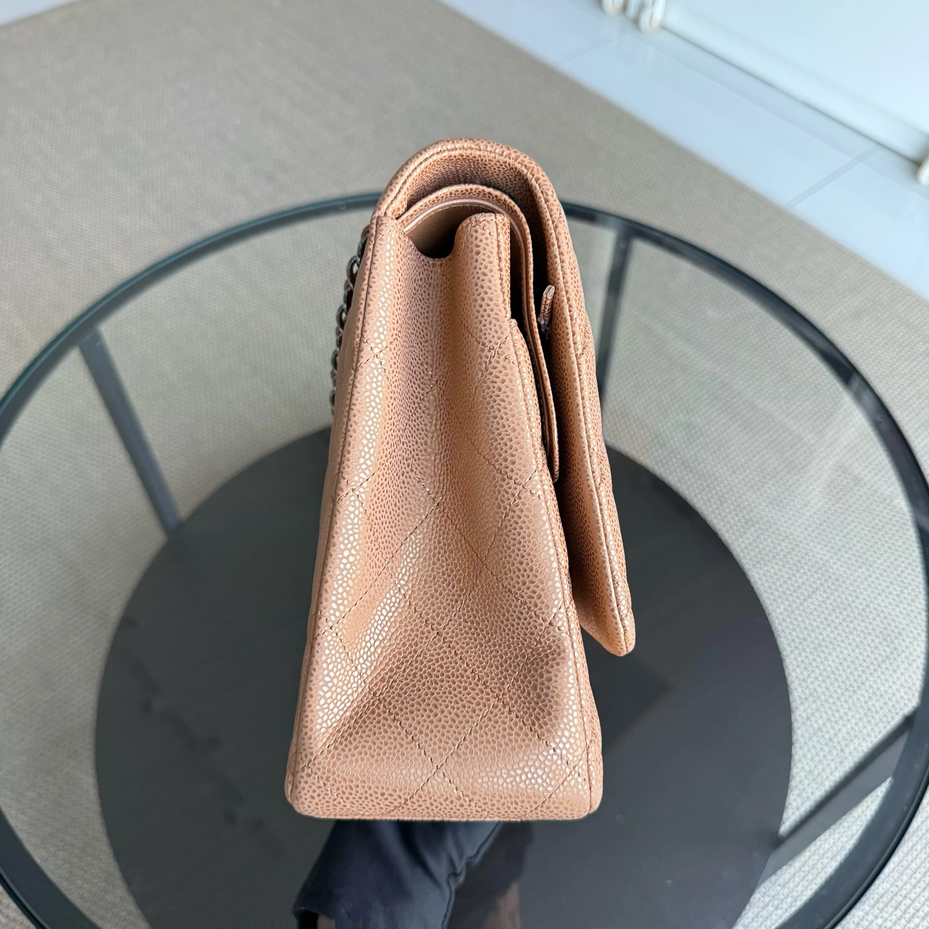 Chanel Classic Flap Maxi - Caviar Quilted Grained Calfskin Metallic Bronze Gold Hardware Series 14