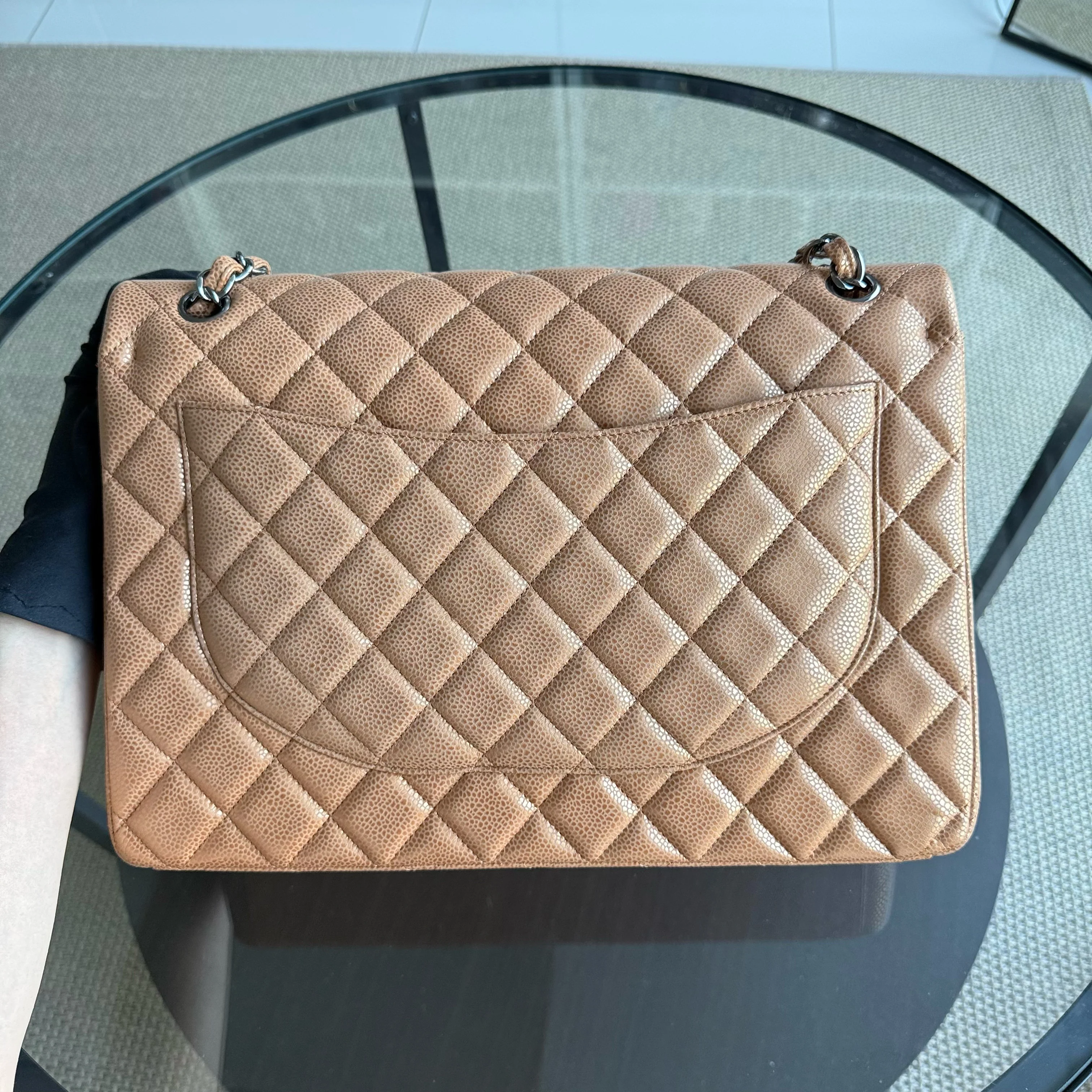 Chanel Classic Flap Maxi - Caviar Quilted Grained Calfskin Metallic Bronze Gold Hardware Series 14
