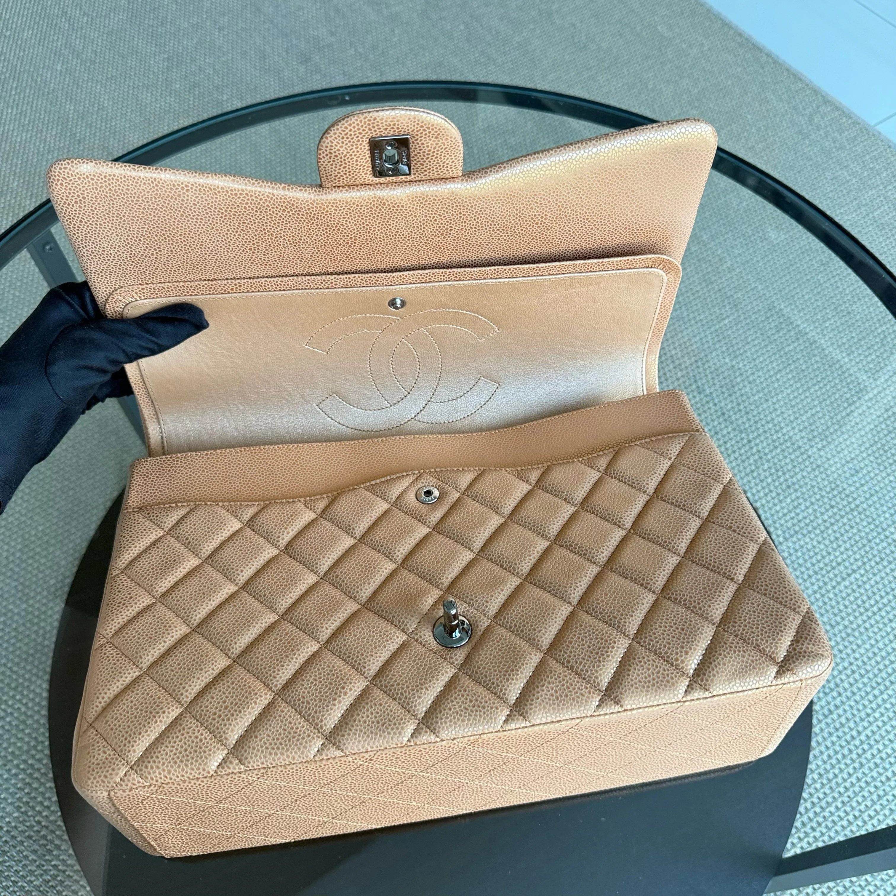 Chanel Classic Flap Maxi - Caviar Quilted Grained Calfskin Metallic Bronze Gold Hardware Series 14