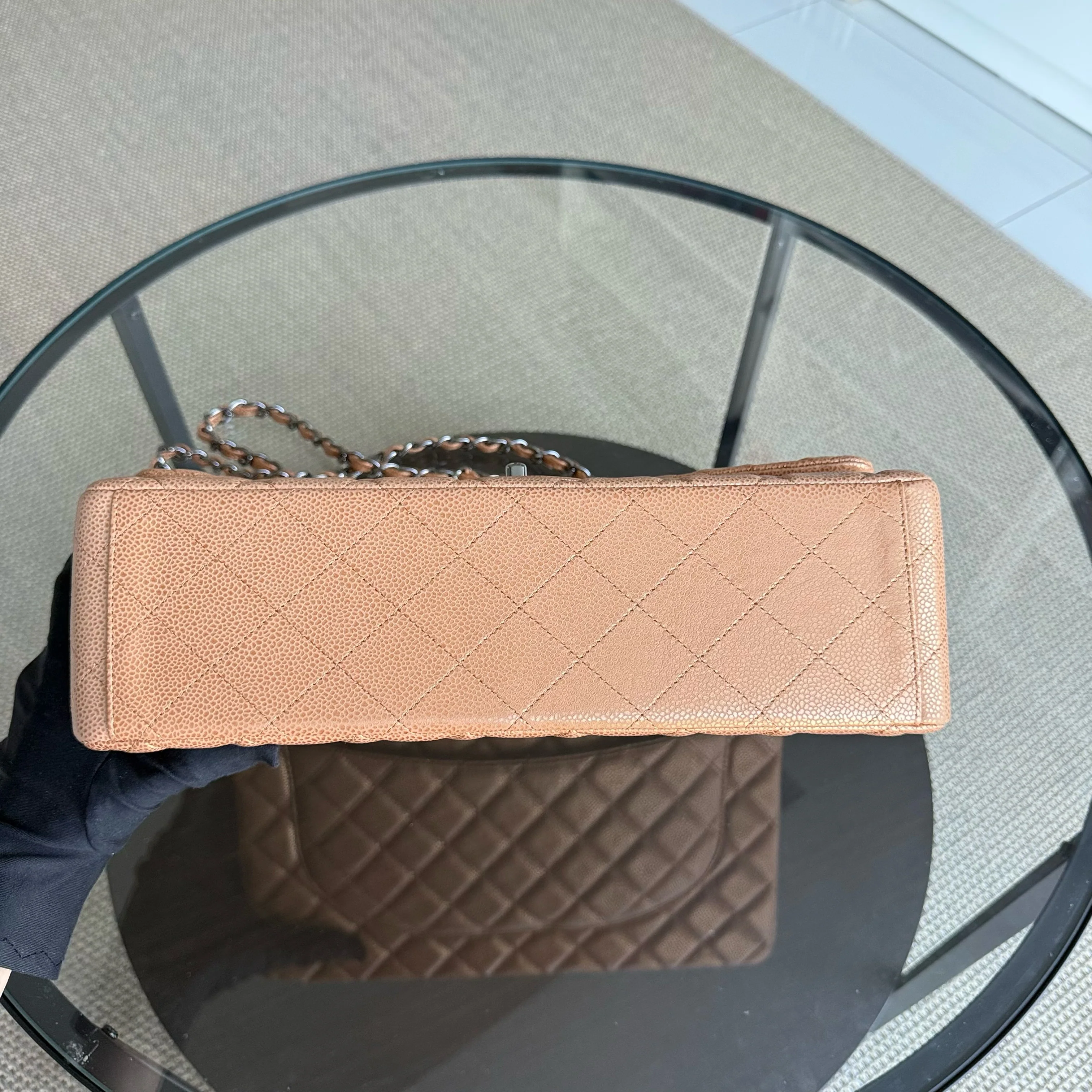 Chanel Classic Flap Maxi - Caviar Quilted Grained Calfskin Metallic Bronze Gold Hardware Series 14