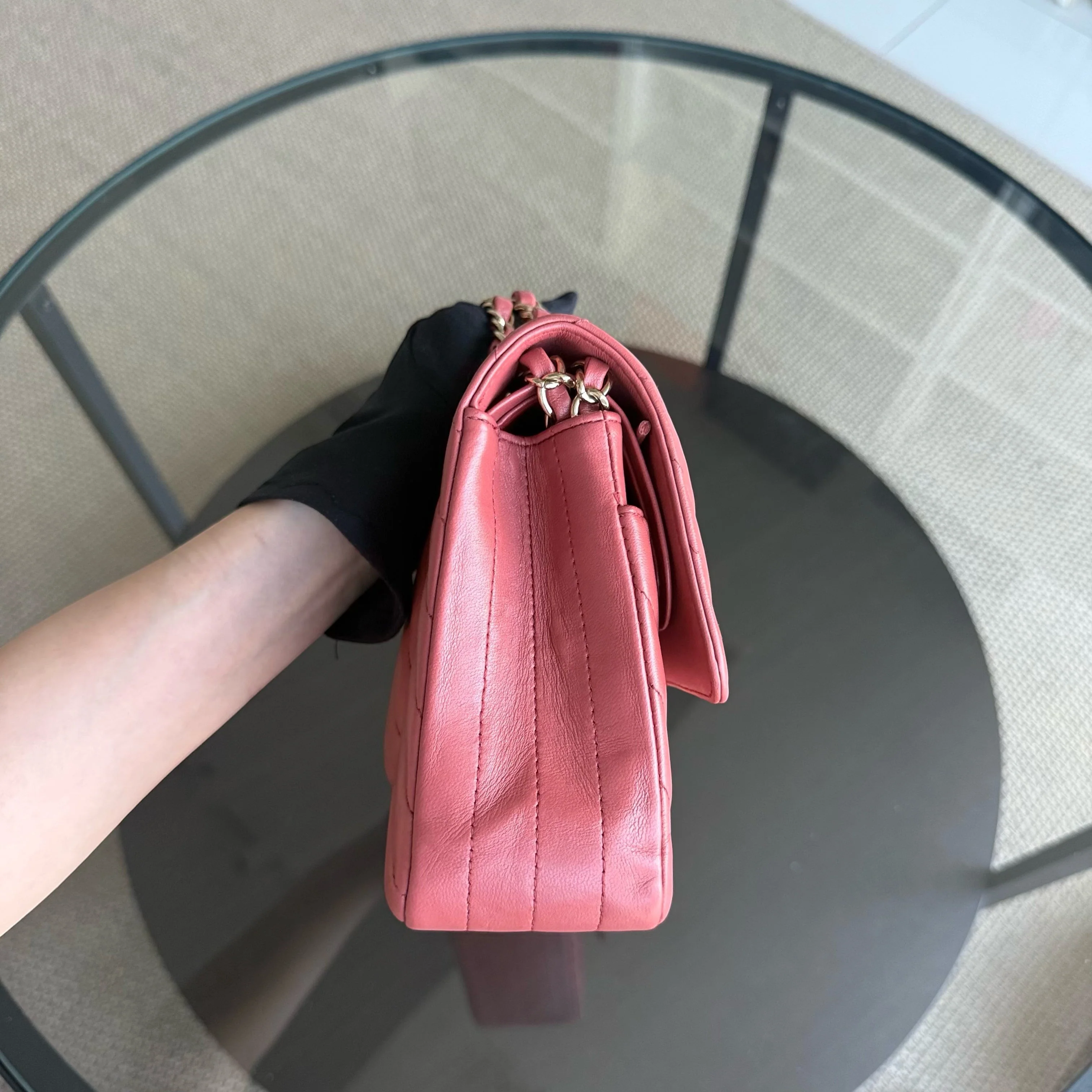 Chanel Classic Flap Medium - 25CM Chevron Lambskin Pink Gold Hardware Series 25