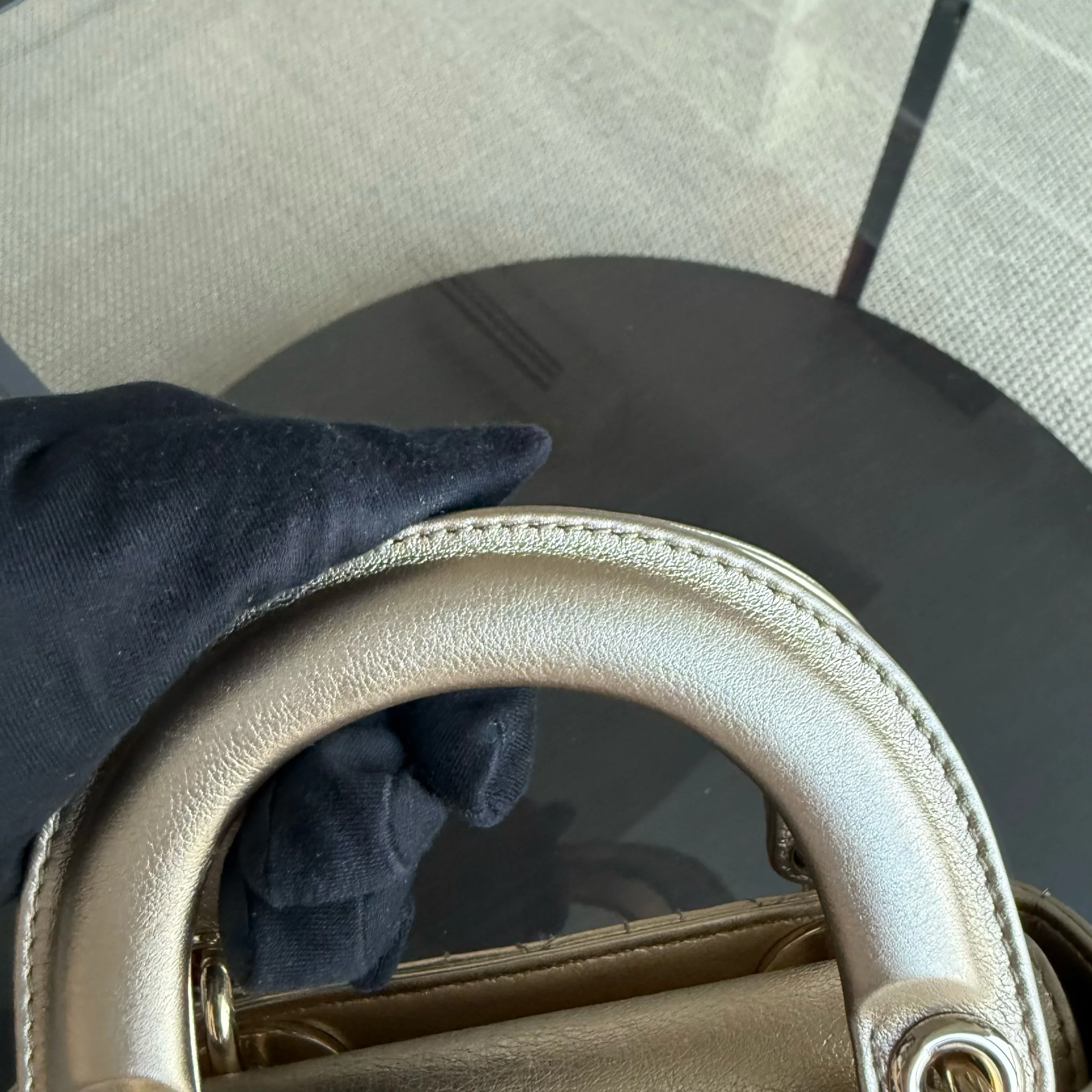 Dior Lady Mini - Cannage Calfskin Metallic Gold Gold Hardware Chain Strap