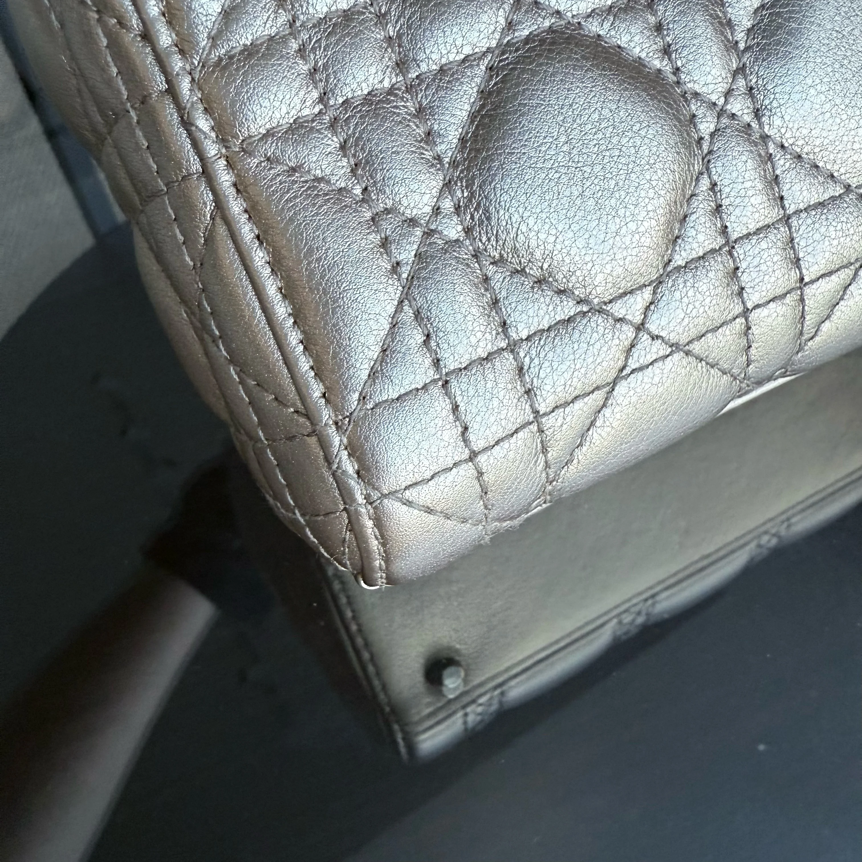 Dior Lady Mini - Cannage Calfskin Metallic Gold Gold Hardware Chain Strap