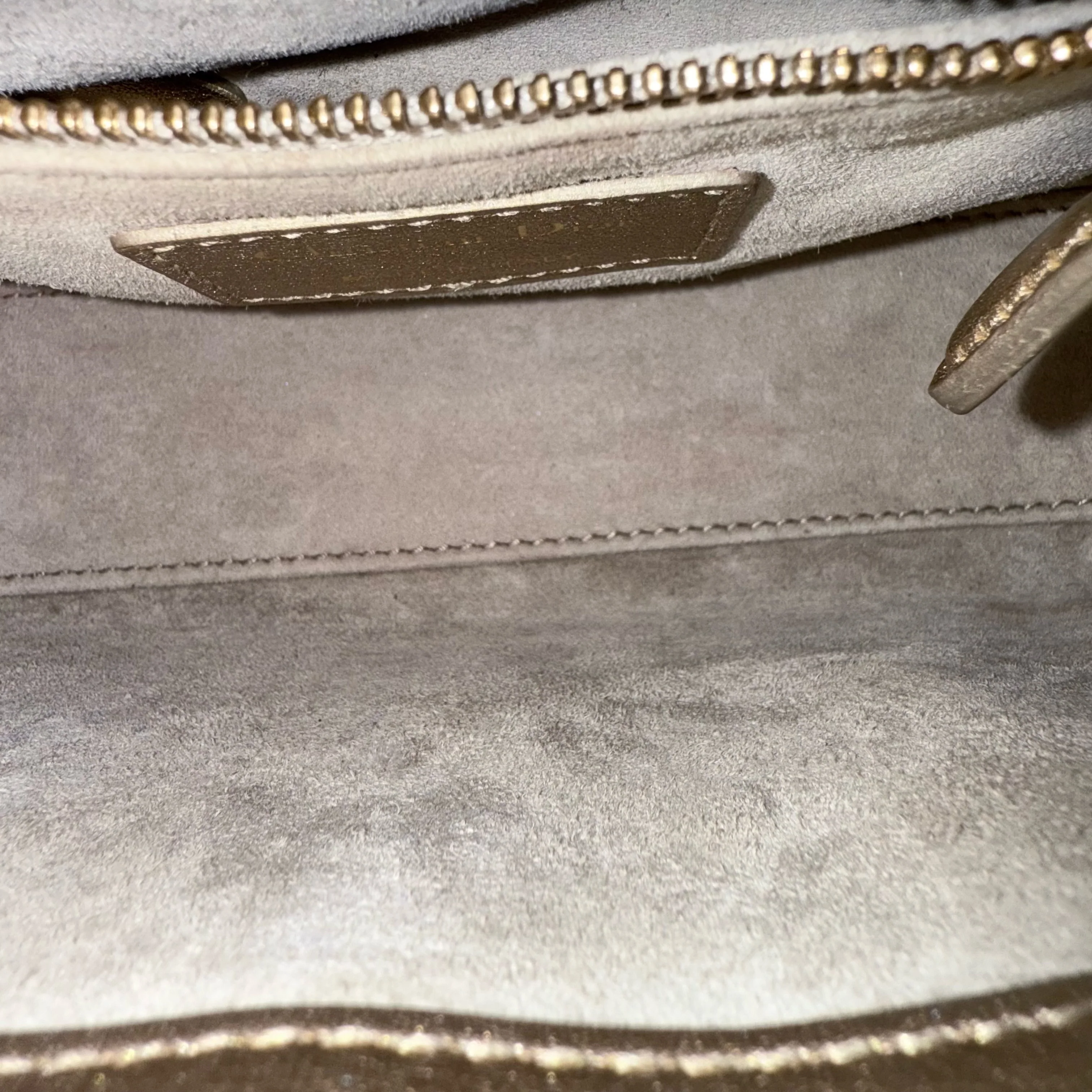 Dior Lady Mini - Cannage Calfskin Metallic Gold Gold Hardware Chain Strap