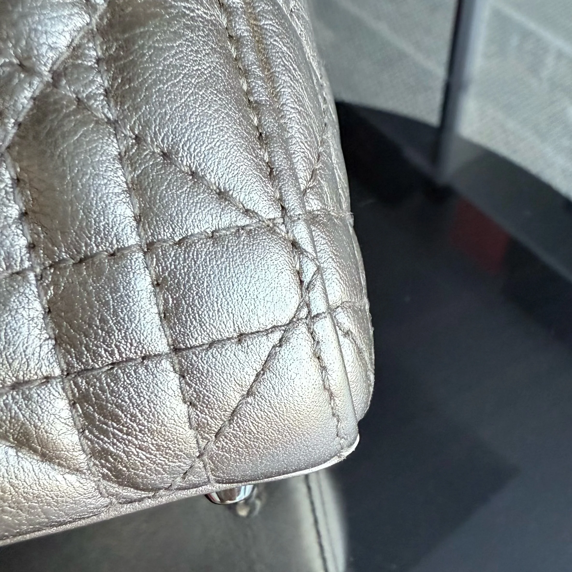 Dior Lady Mini - Cannage Calfskin Metallic Gold Gold Hardware Chain Strap