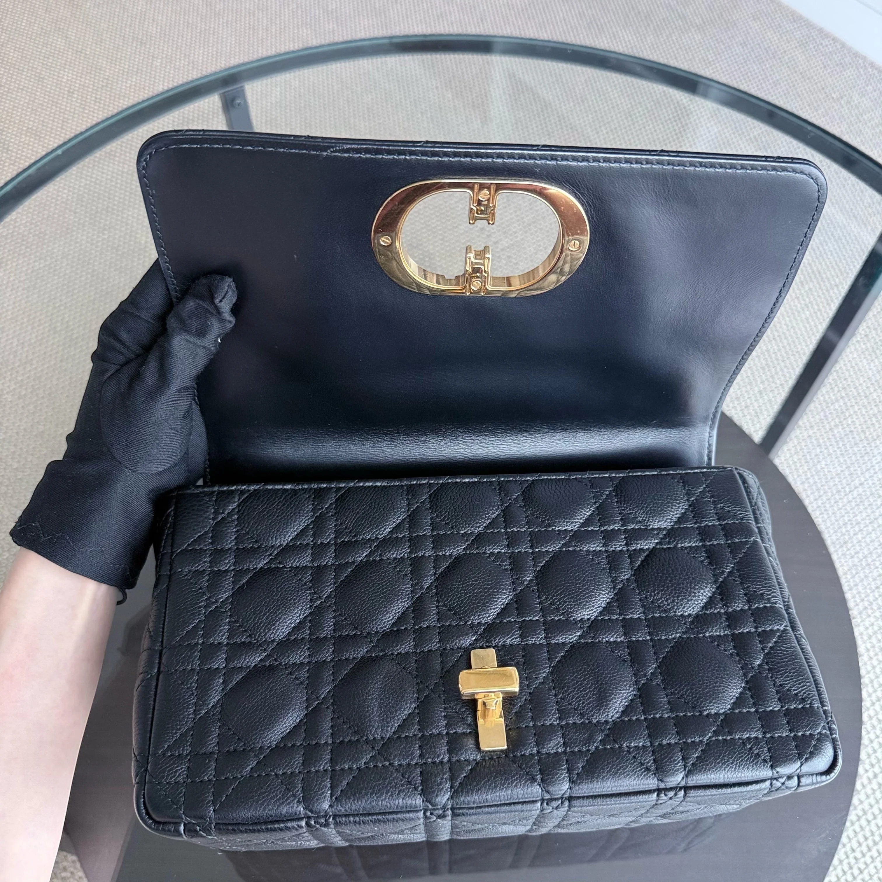 Dior Caro Medium - Cannage Grained Calfskin Black Gold Hardware