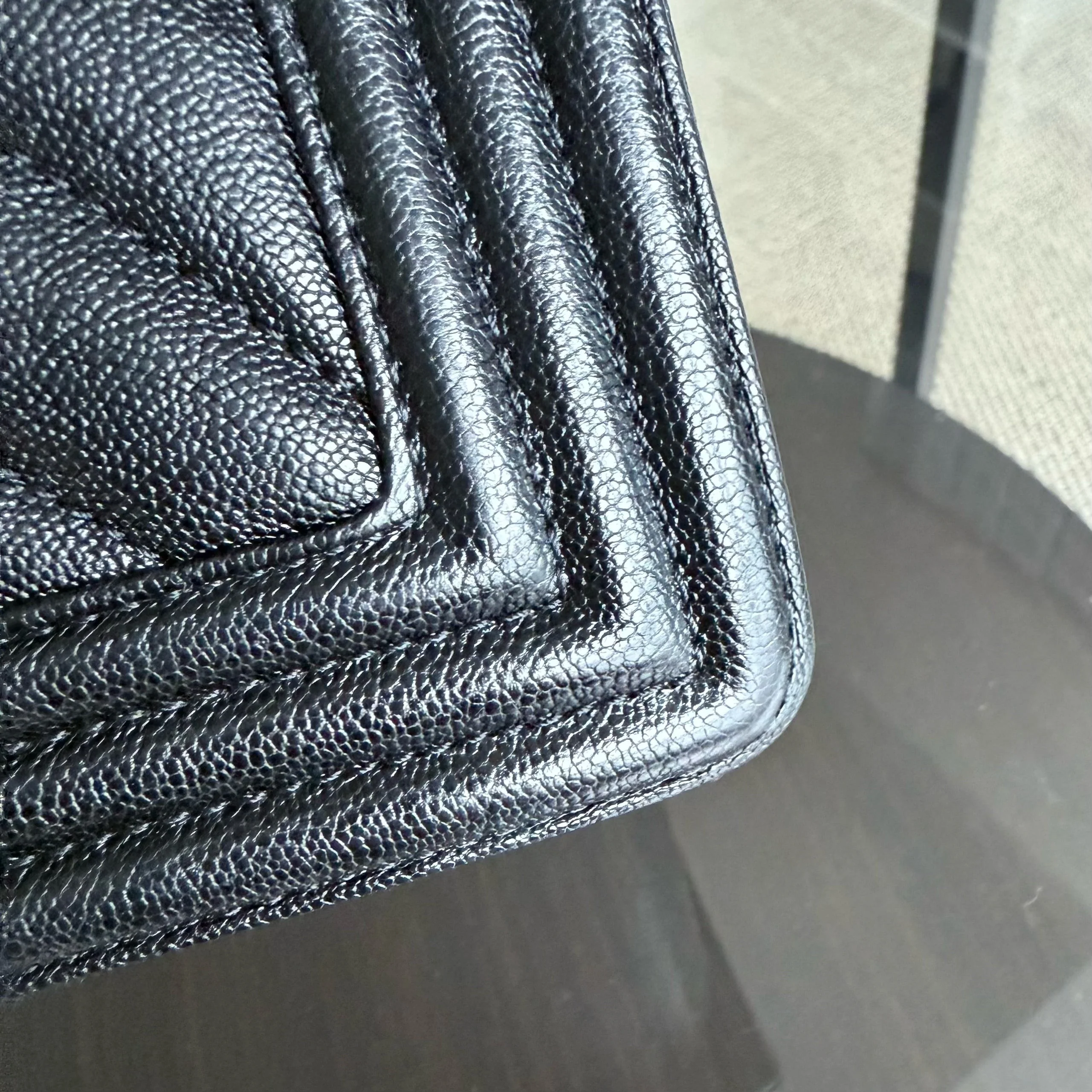 Chanel Boy Medium - Caviar 25CM Chevron Grained Calfskin Black Gold Hardware Series 28