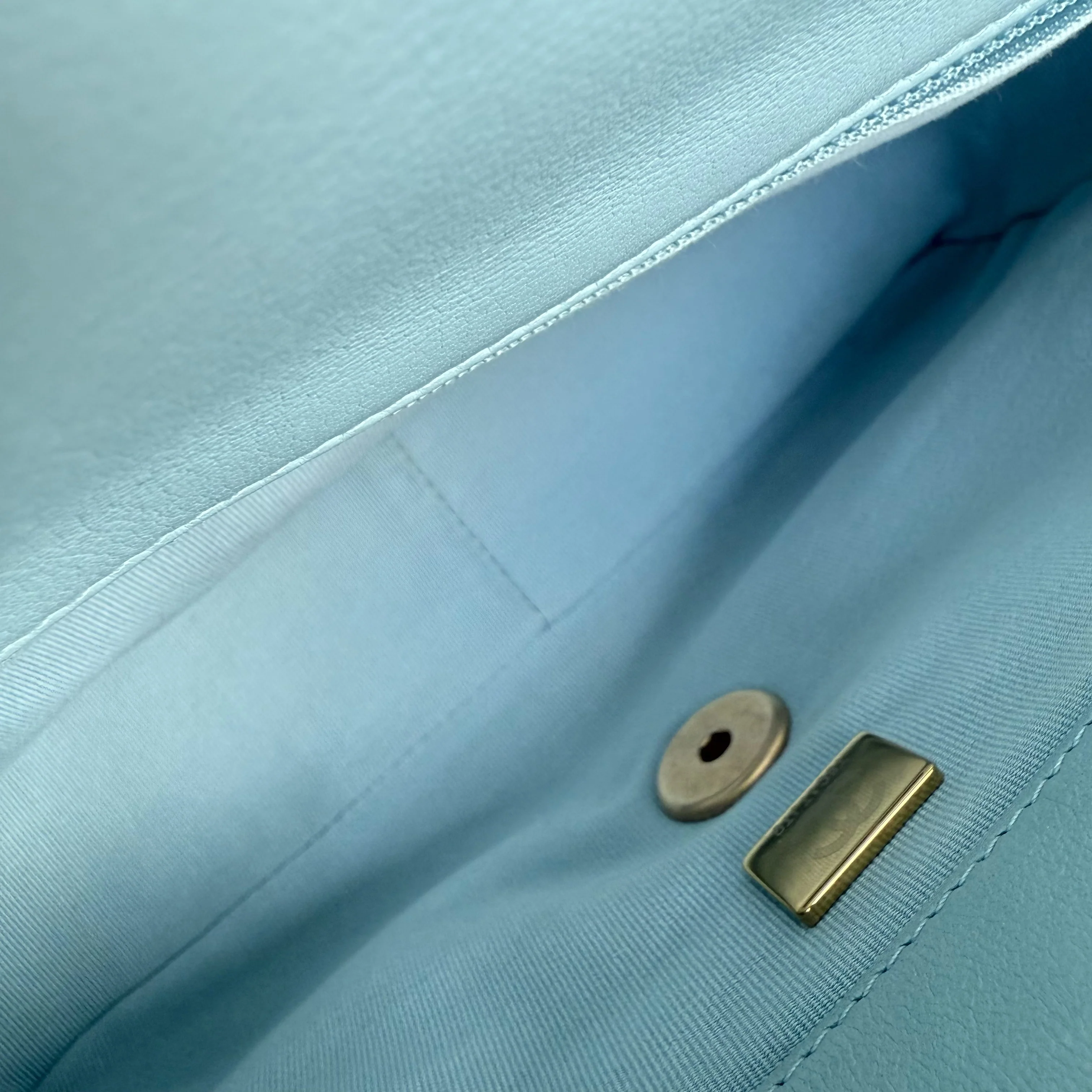 Chanel 19 Bag Small - Quilted Goatskin Light Blue Two-tone Gold Hardware Microchip