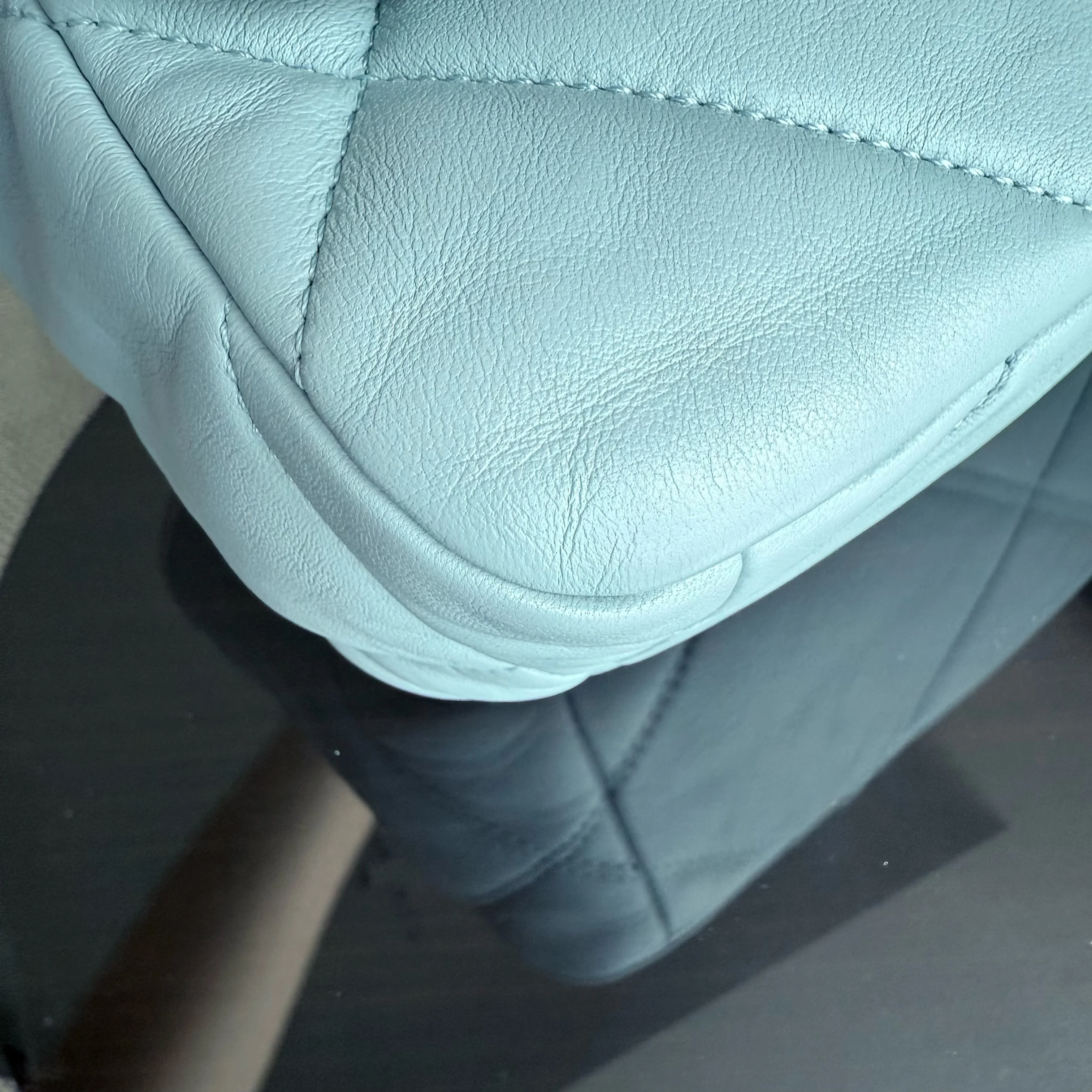 Chanel 19 Bag Small - Quilted Goatskin Light Blue Two-tone Gold Hardware Microchip