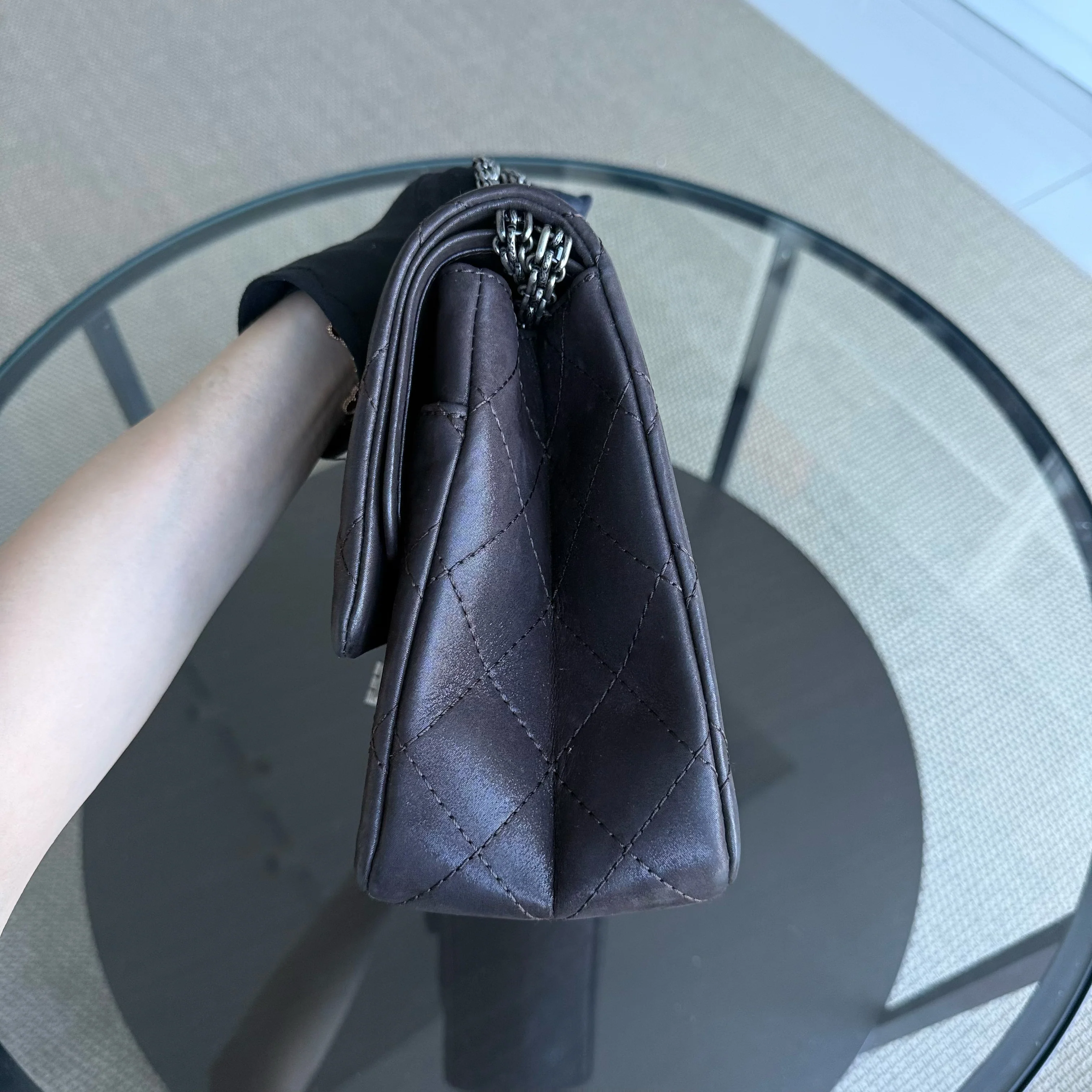 Chanel 2.55 Reissue 227 Maxi - Quilted Iridescent Calfskin Dark Brown Silver Hardware Series 14