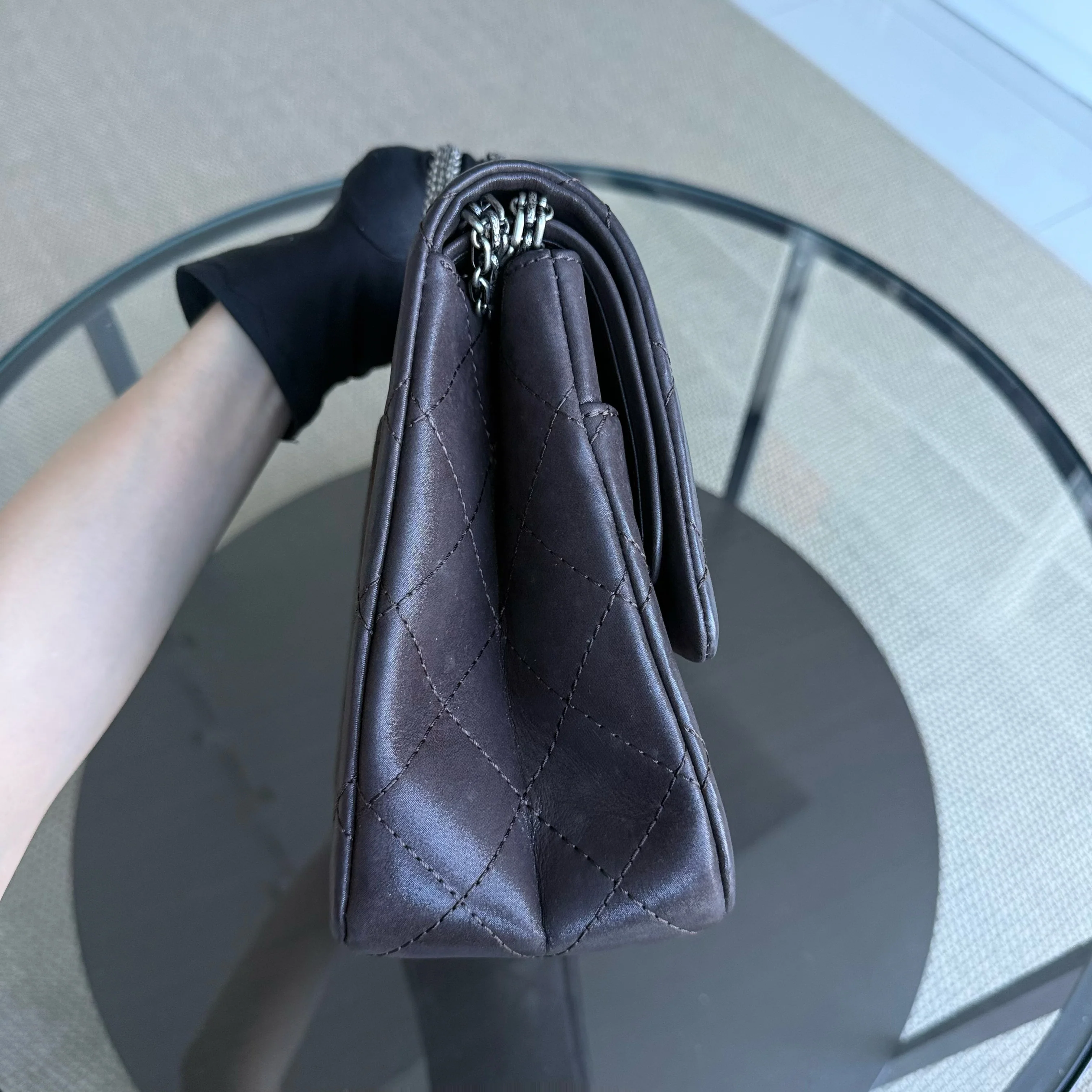 Chanel 2.55 Reissue 227 Maxi - Quilted Iridescent Calfskin Dark Brown Silver Hardware Series 14