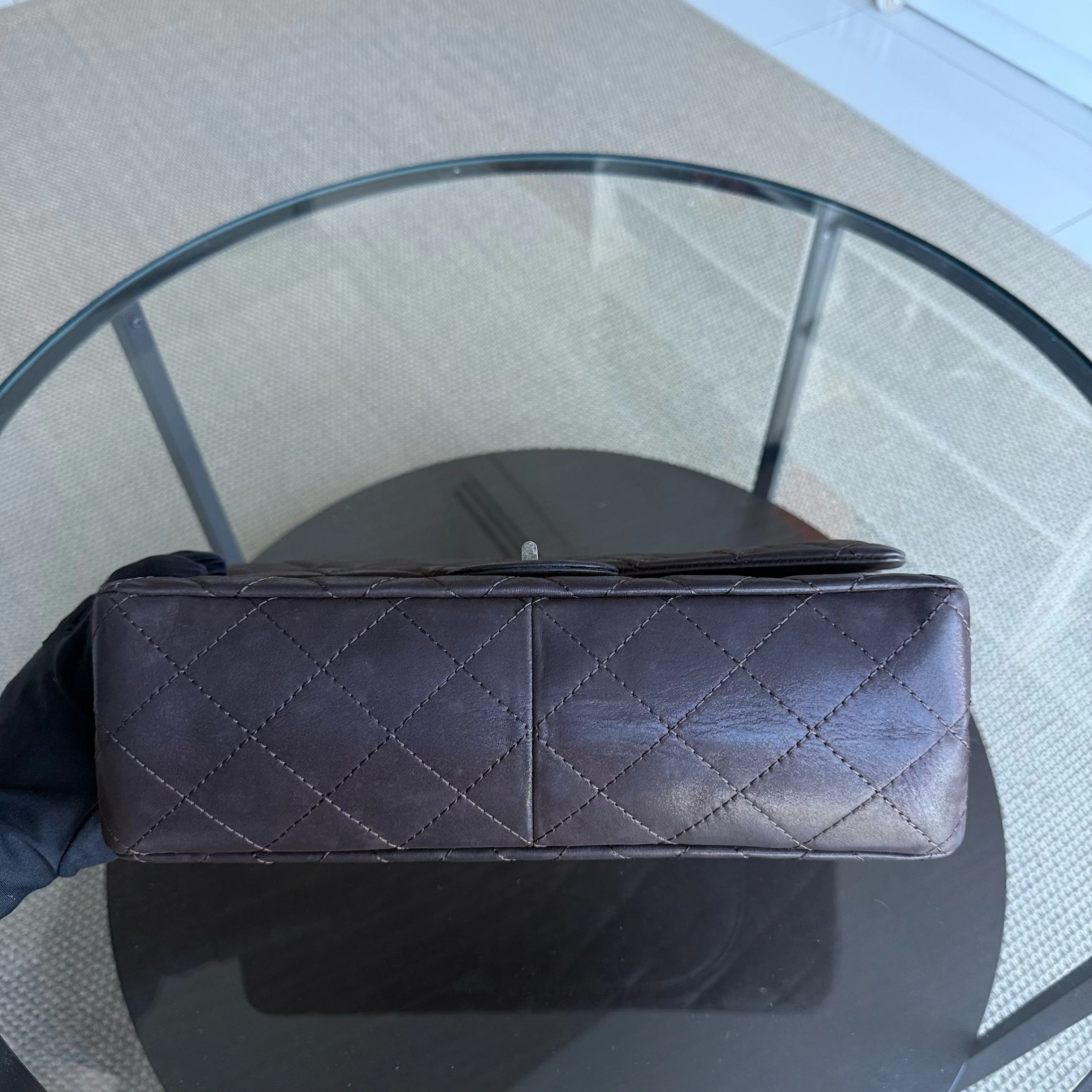 Chanel 2.55 Reissue 227 Maxi - Quilted Iridescent Calfskin Dark Brown Silver Hardware Series 14