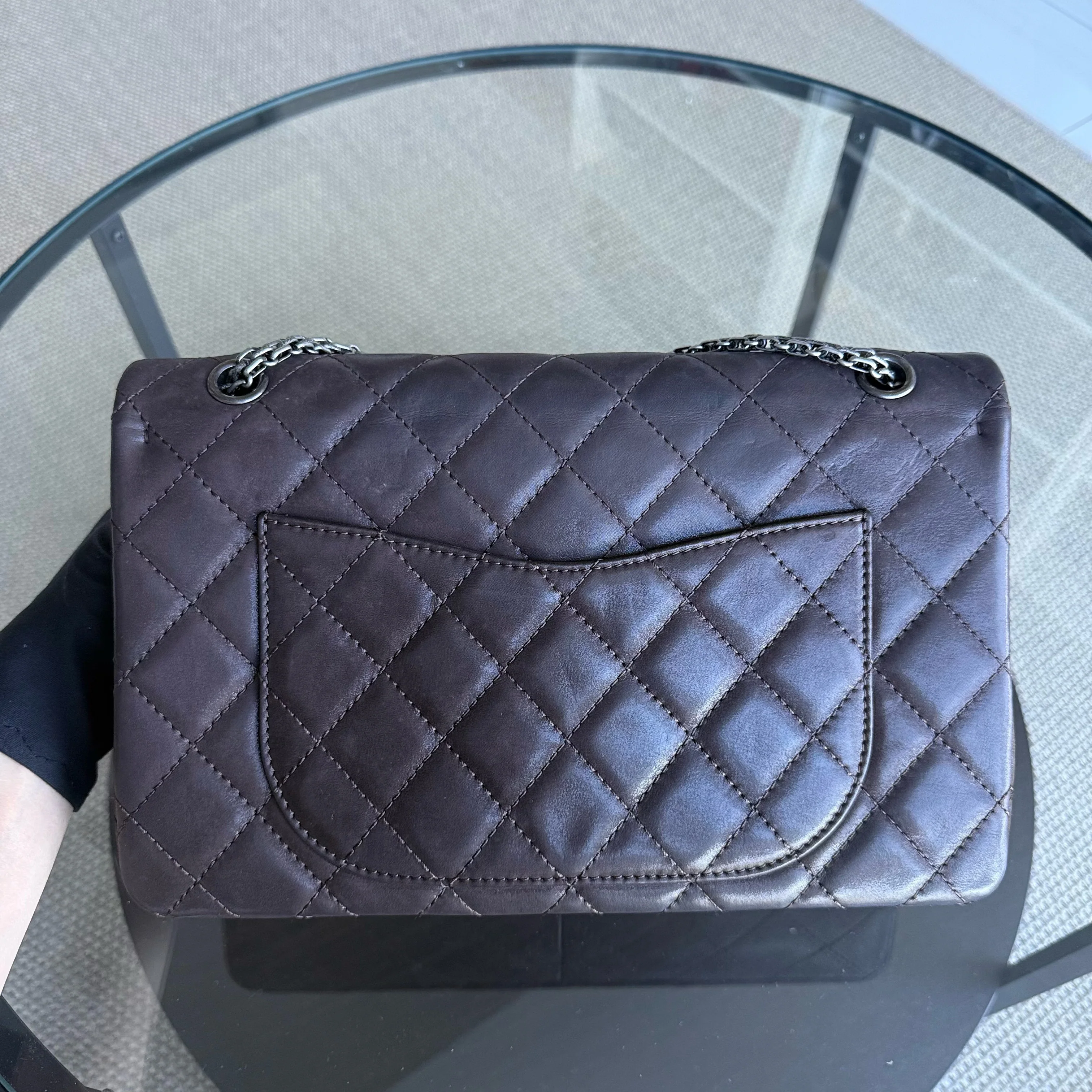 Chanel 2.55 Reissue 227 Maxi - Quilted Iridescent Calfskin Dark Brown Silver Hardware Series 14