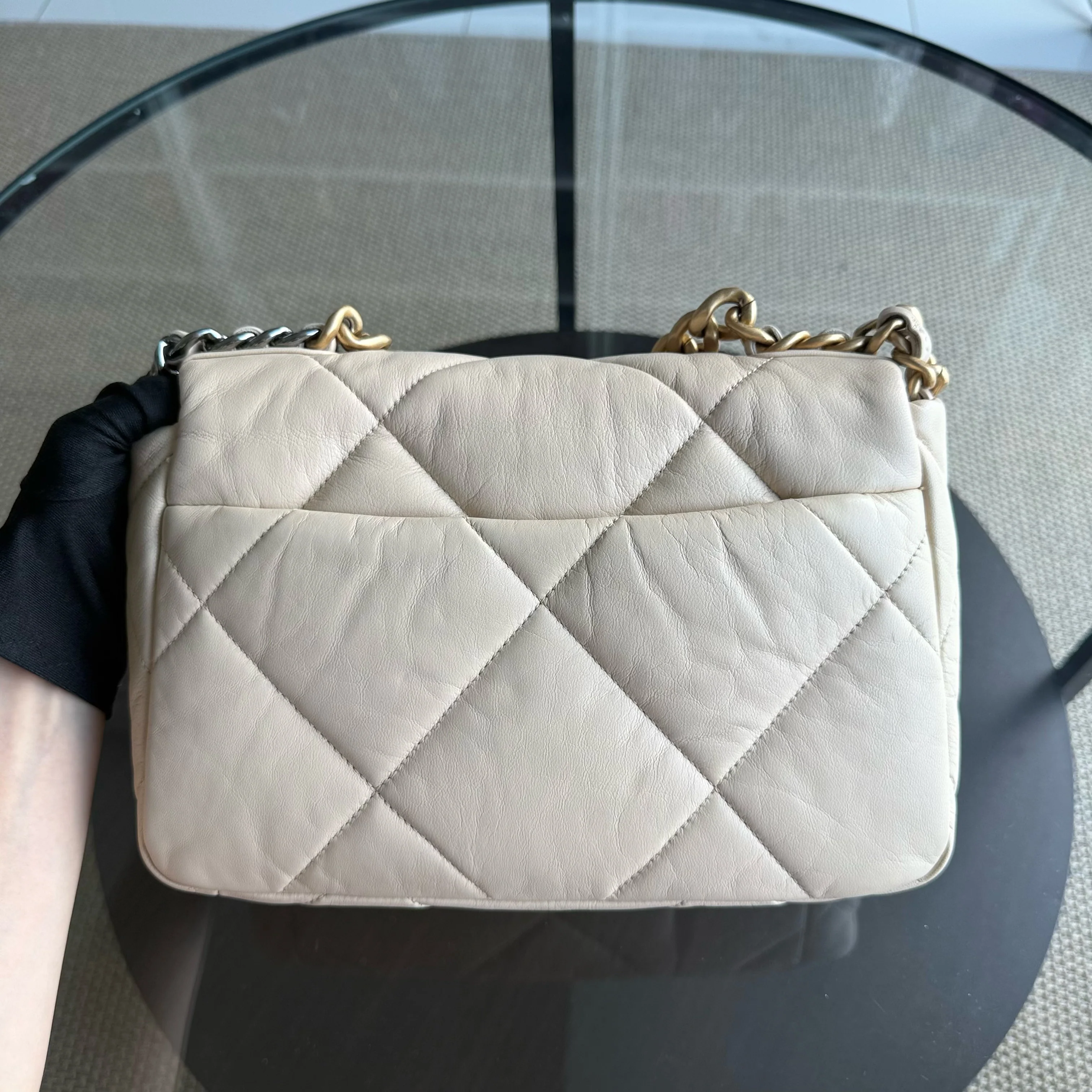 Chanel 19 Bag Small - Quilted Lambskin Light Beige Two-tone Gold Hardware Series 30