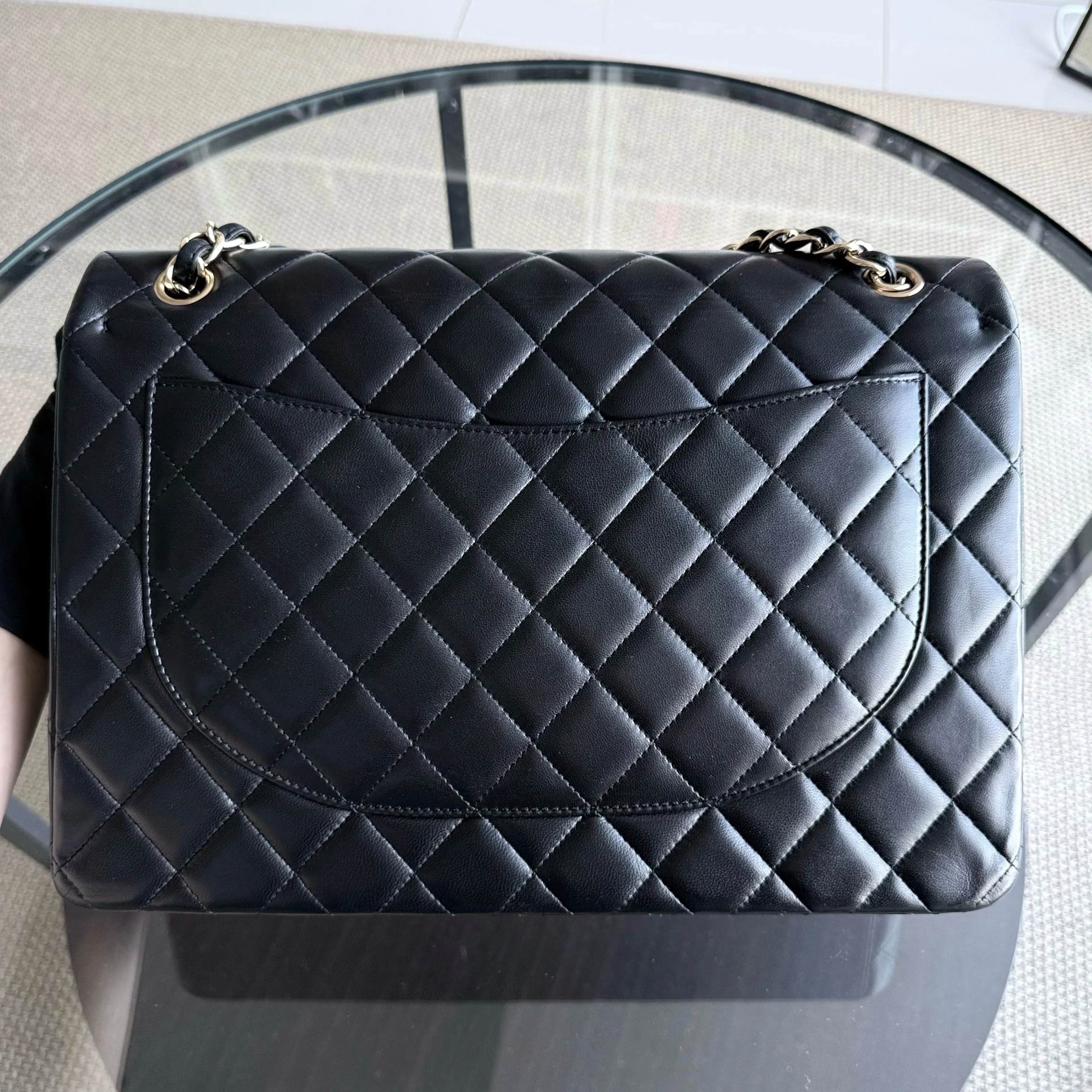Chanel Classic Flap Maxi - Double Flap Quilted Lambskin Black Gold Hardware