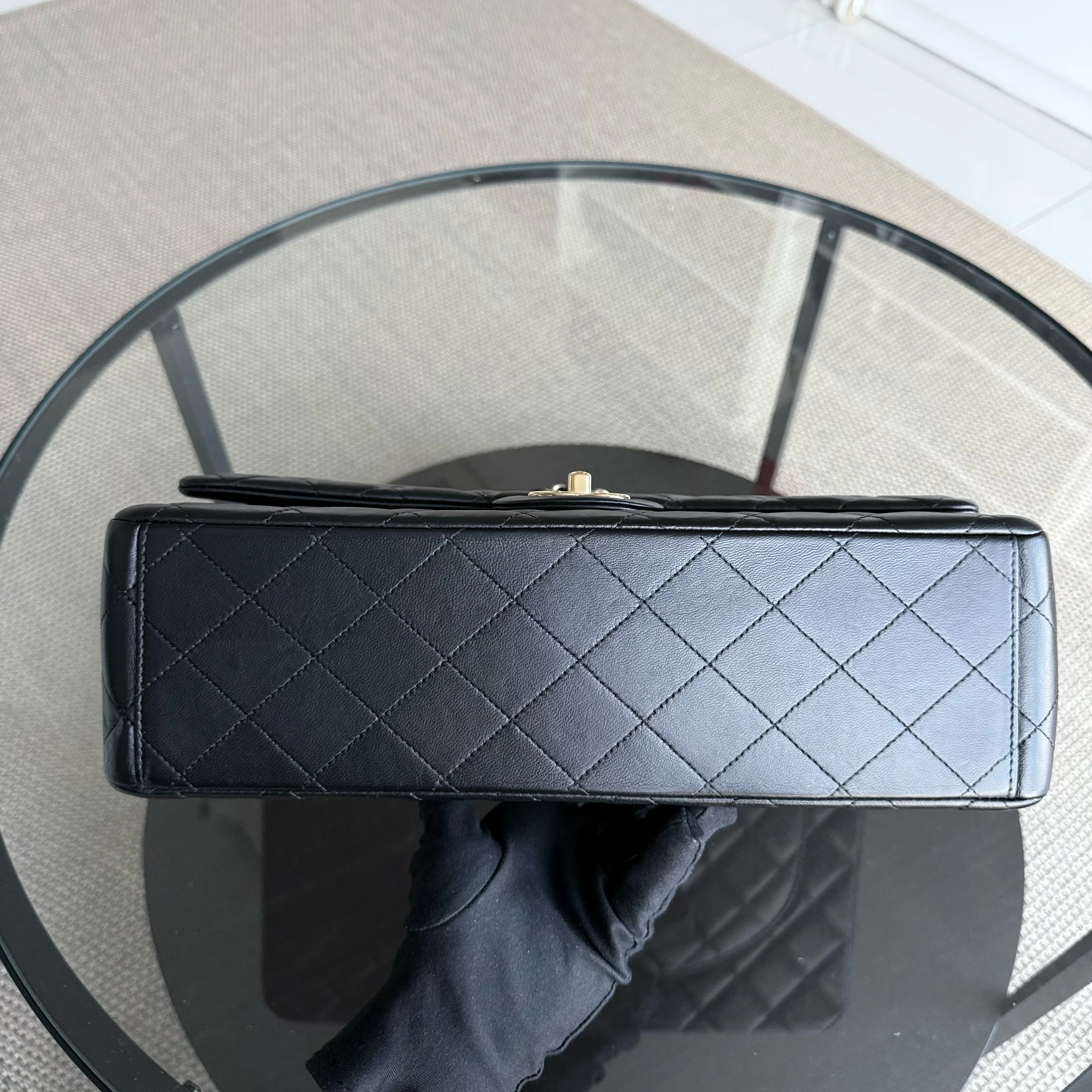 Chanel Classic Flap Maxi - Double Flap Quilted Lambskin Black Gold Hardware