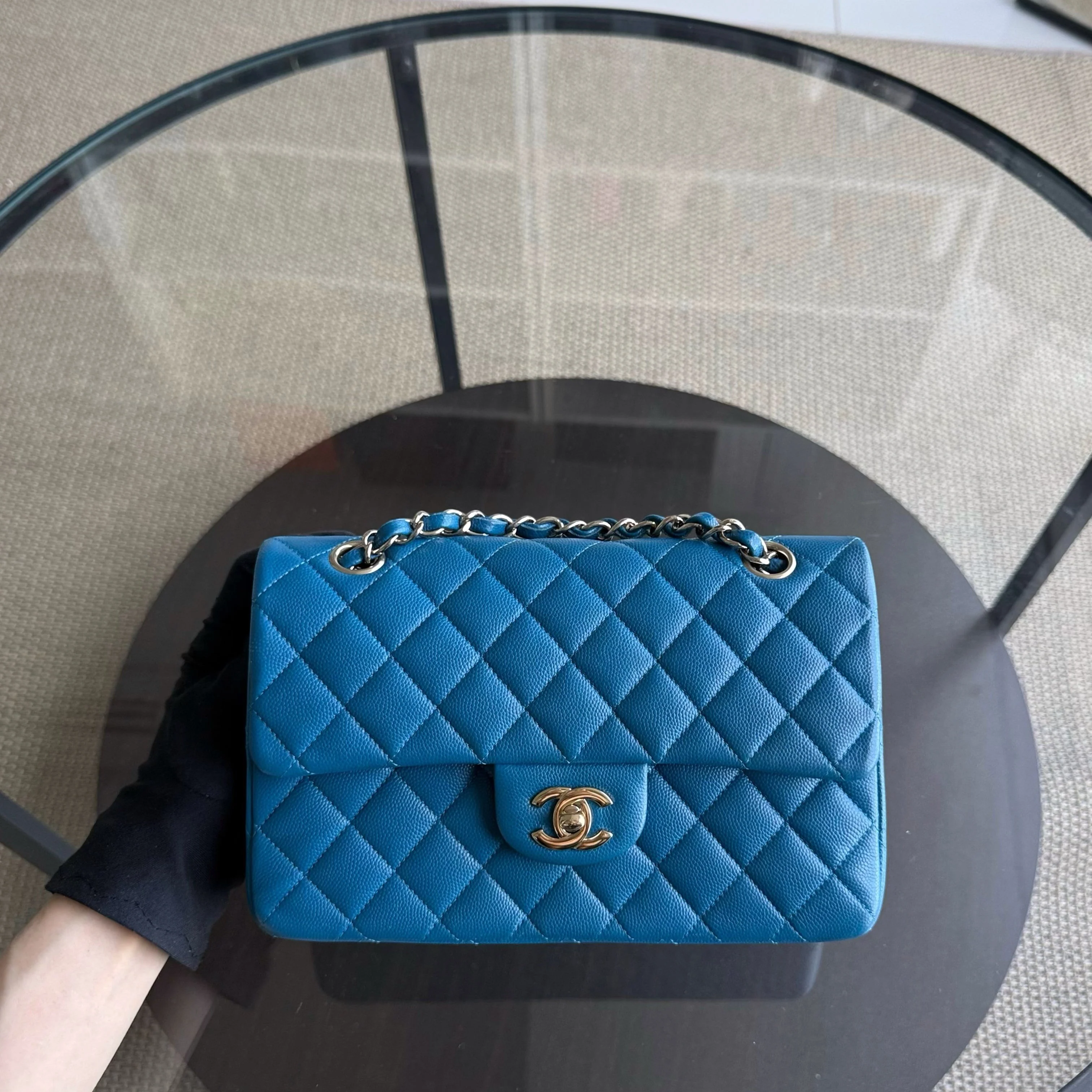 Chanel Classic Flap Small - Caviar Quilted Grained Calfskin Blue Gold Hardware Series 30