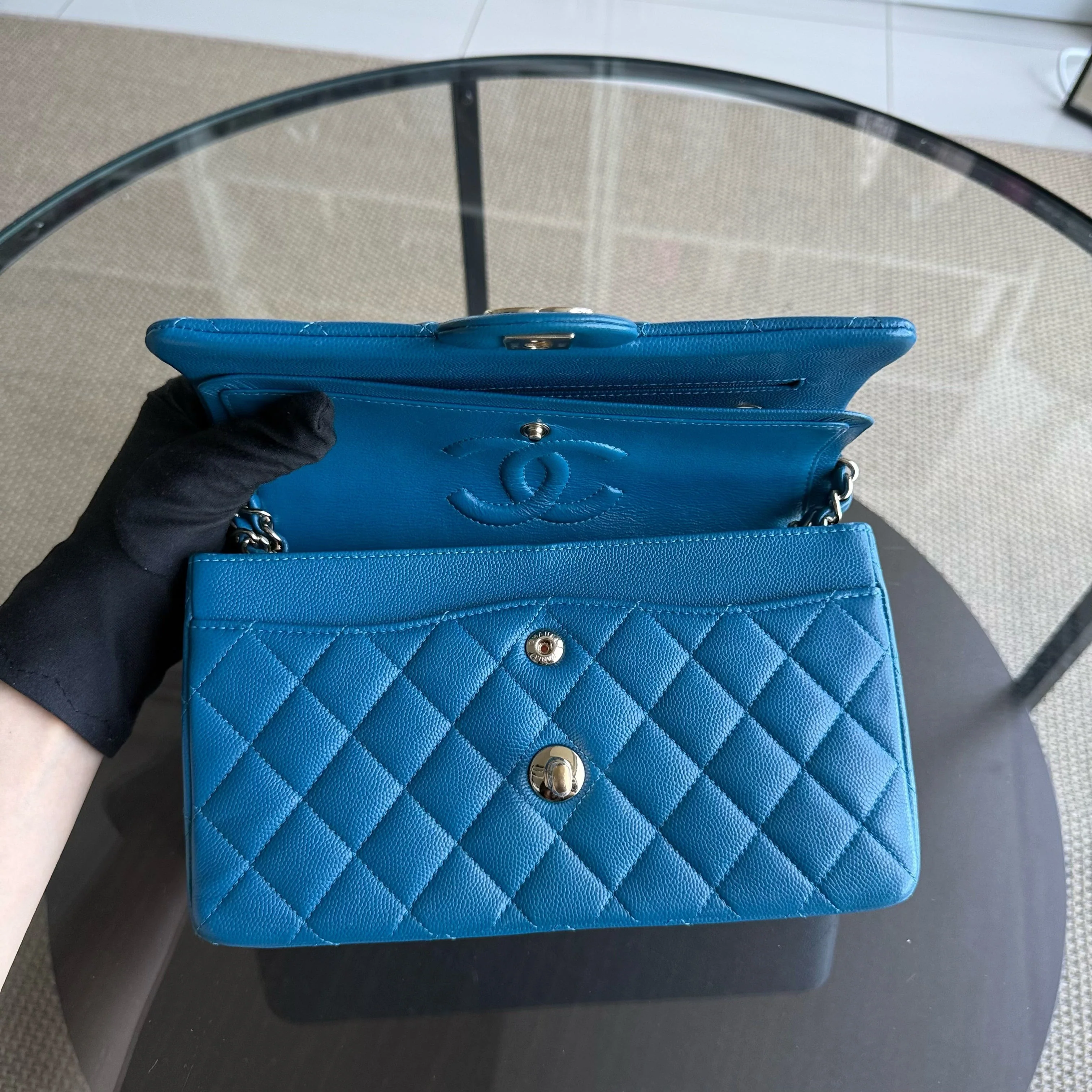 Chanel Classic Flap Small - Caviar Quilted Grained Calfskin Blue Gold Hardware Series 30