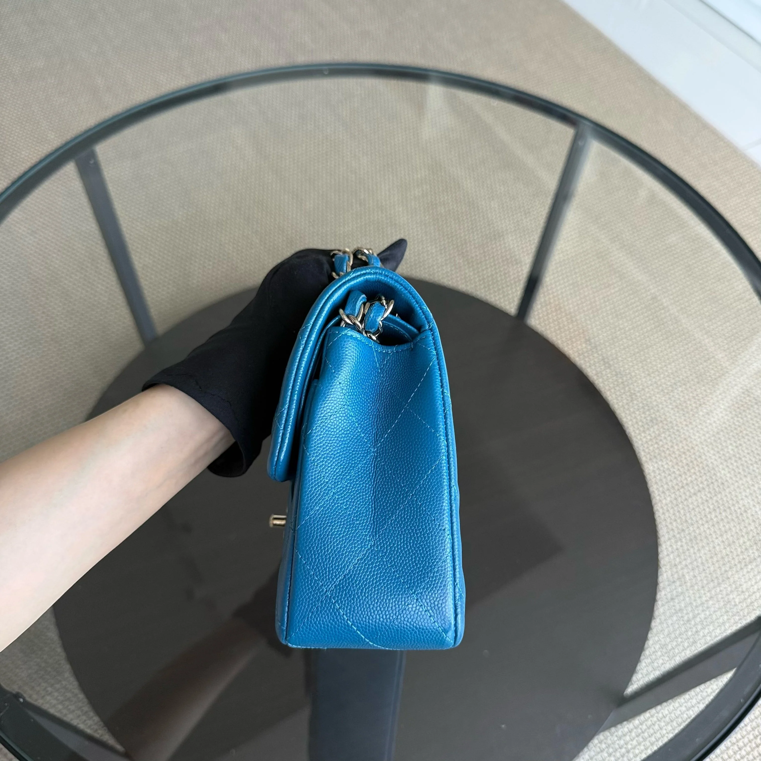 Chanel Classic Flap Small - Caviar Quilted Grained Calfskin Blue Gold Hardware Series 30