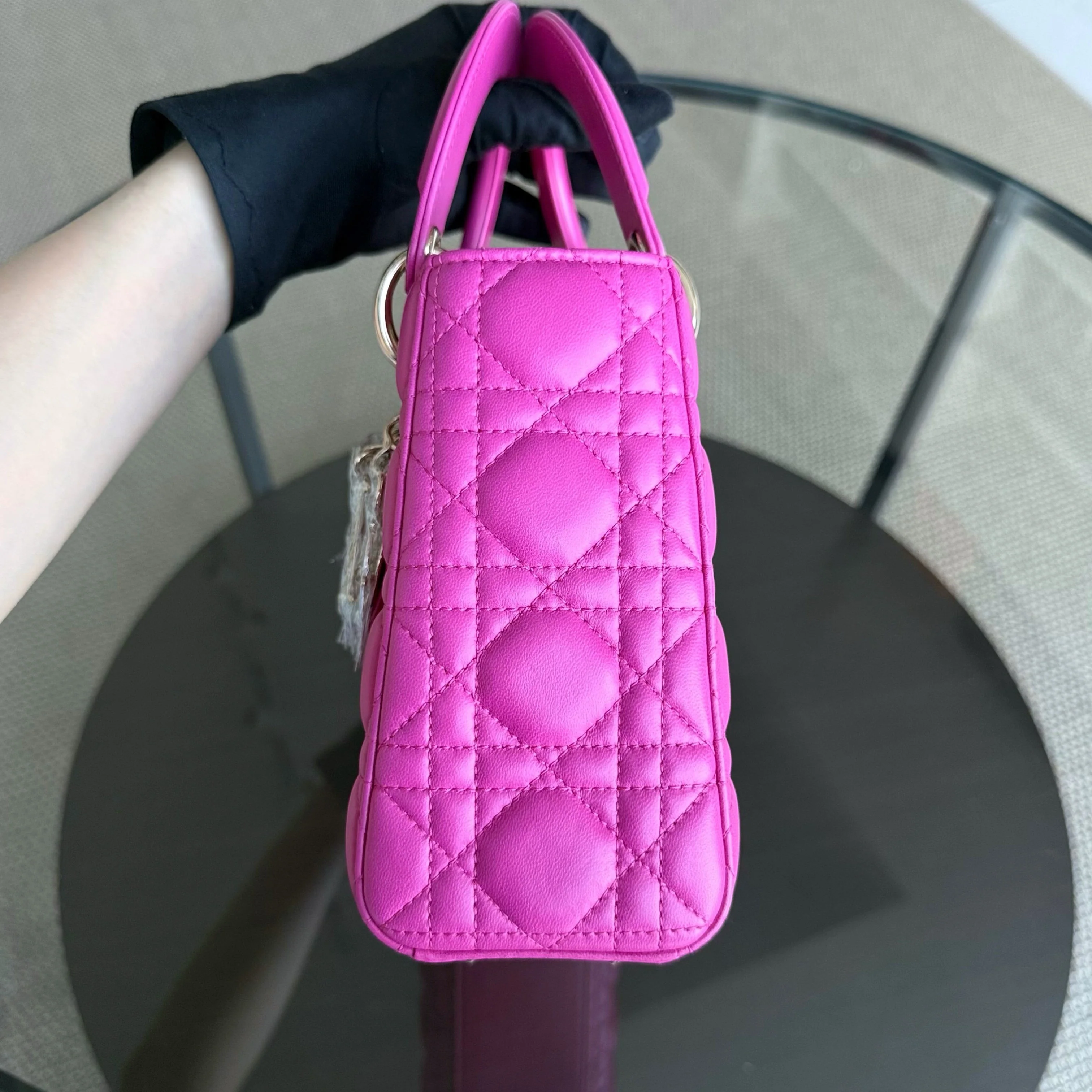 Dior Lady Small Flap - Cannage Lambskin Barbie Pink Gold Hardware