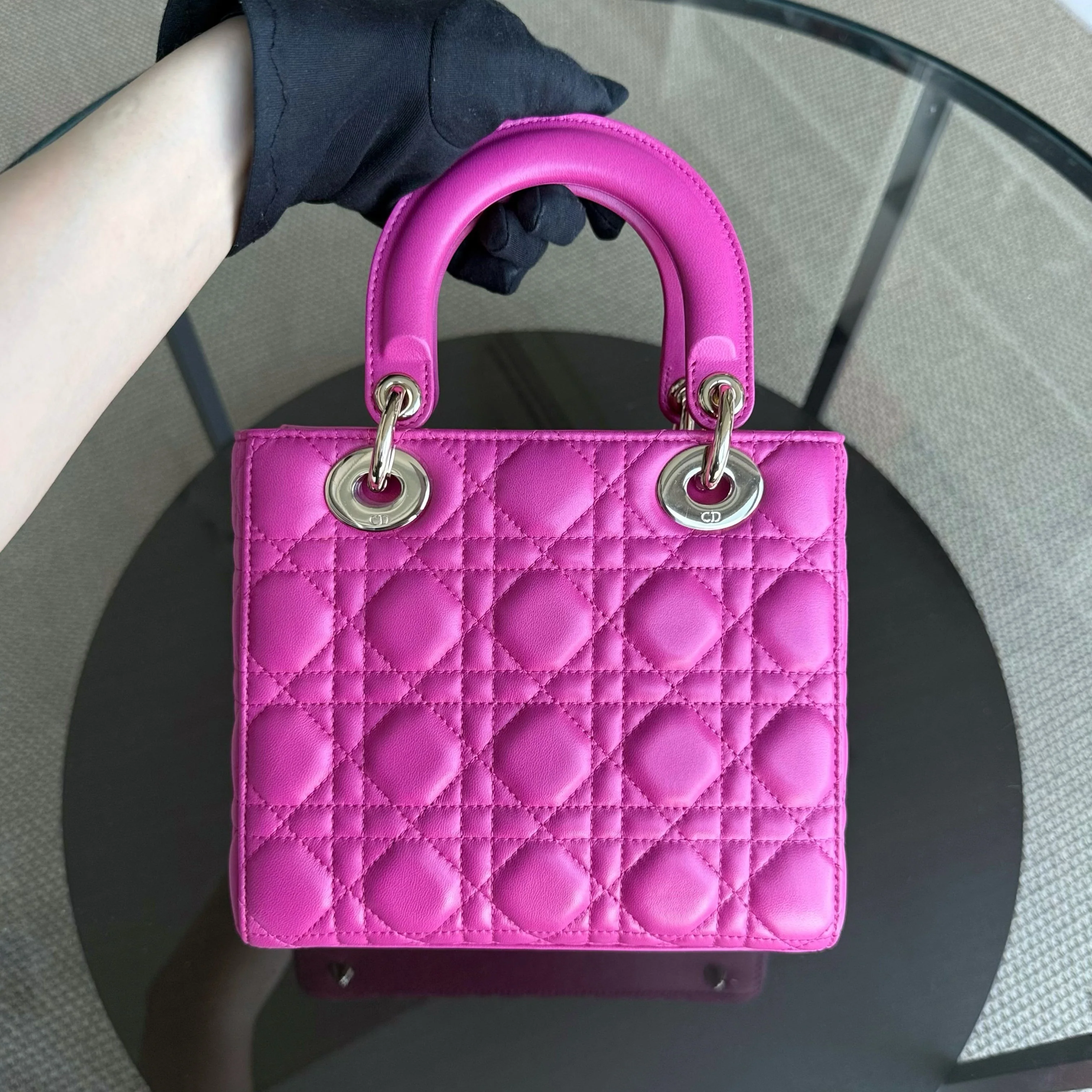 Dior Lady Small Flap - Cannage Lambskin Barbie Pink Gold Hardware