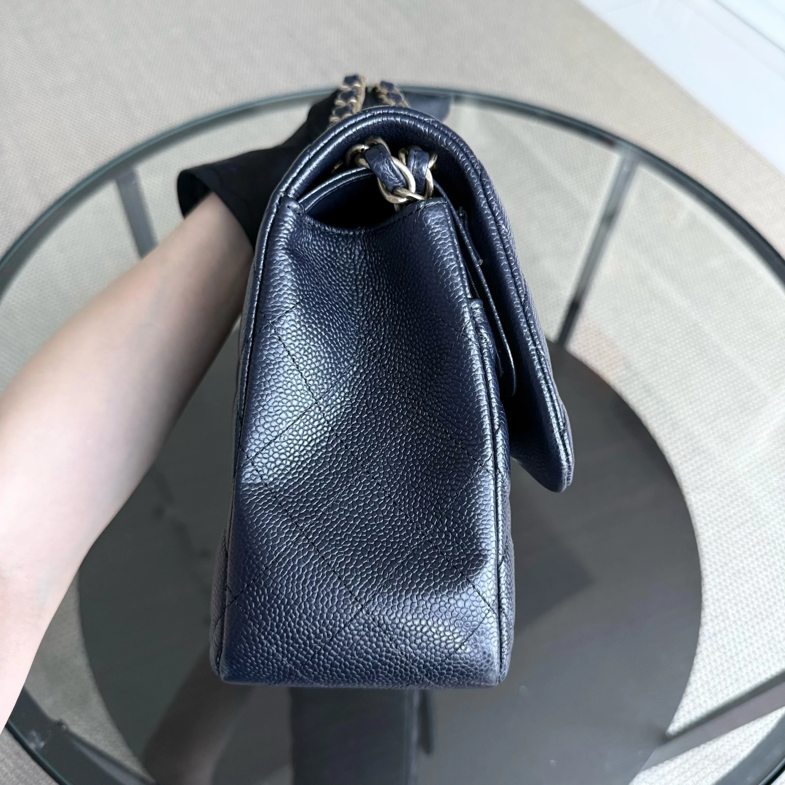 Chanel Classic Flap Jumbo - Caviar Quilted Grained Calfskin Dark Navy Blue Gold Hardware Series 21