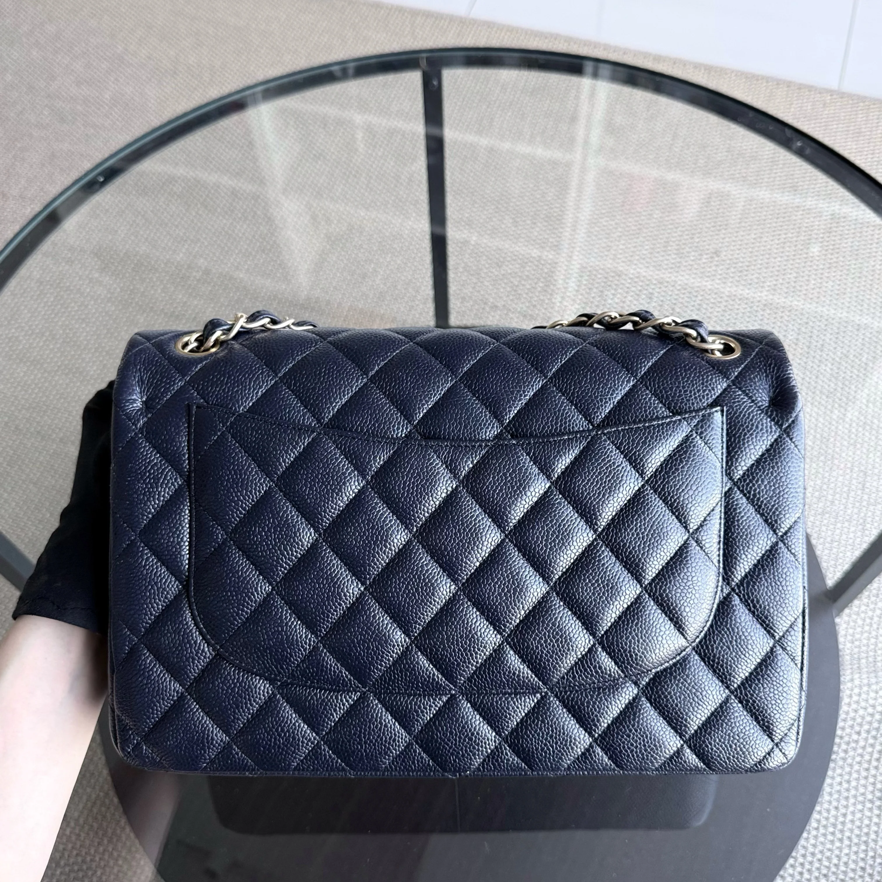Chanel Classic Flap Jumbo - Caviar Quilted Grained Calfskin Dark Navy Blue Gold Hardware Series 21